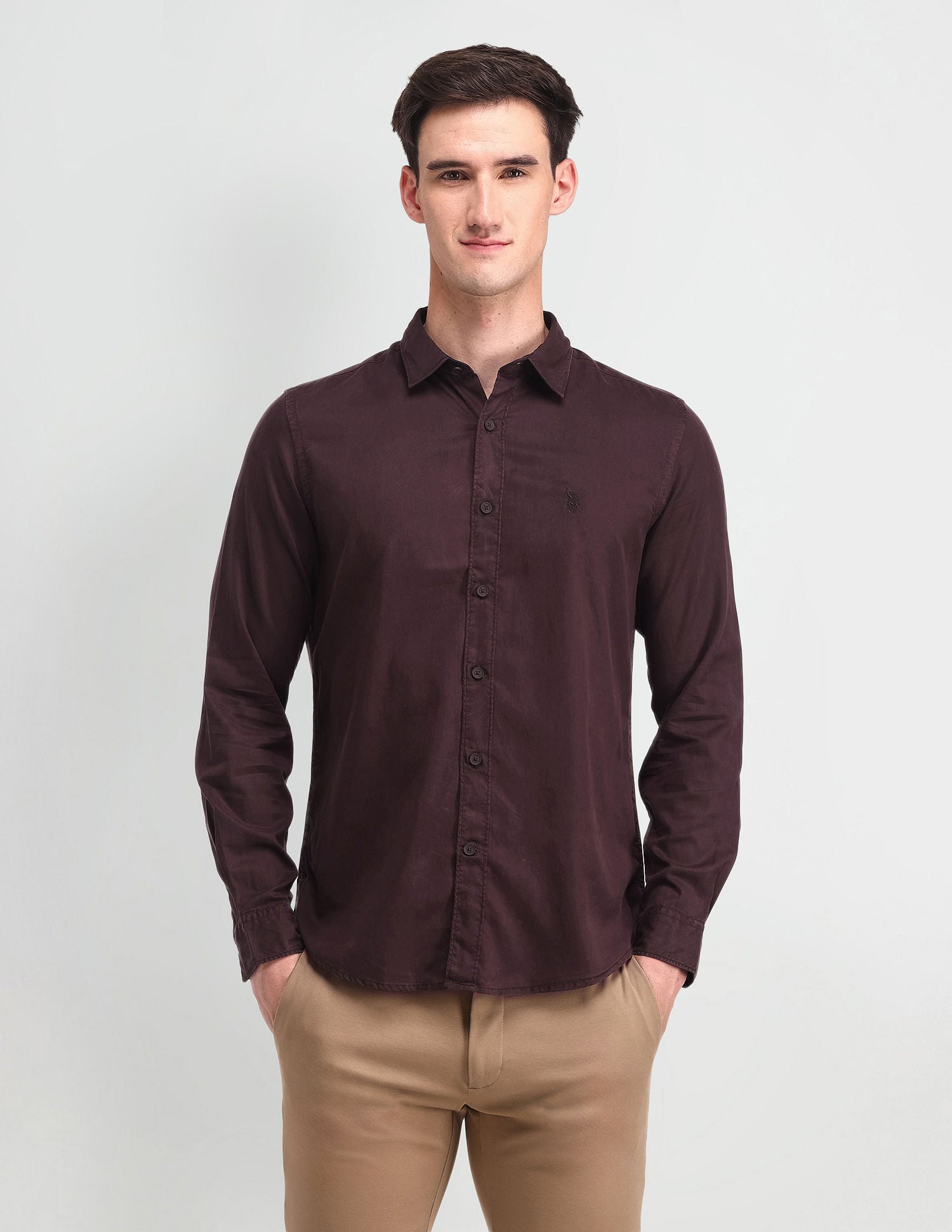 Slim Fit Solid Shirt Wine - U.S. POLO ASSN. | Large