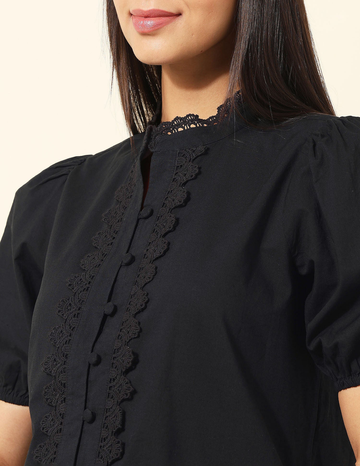 Lace Detailed Top Black - U.S. POLO ASSN. | Large