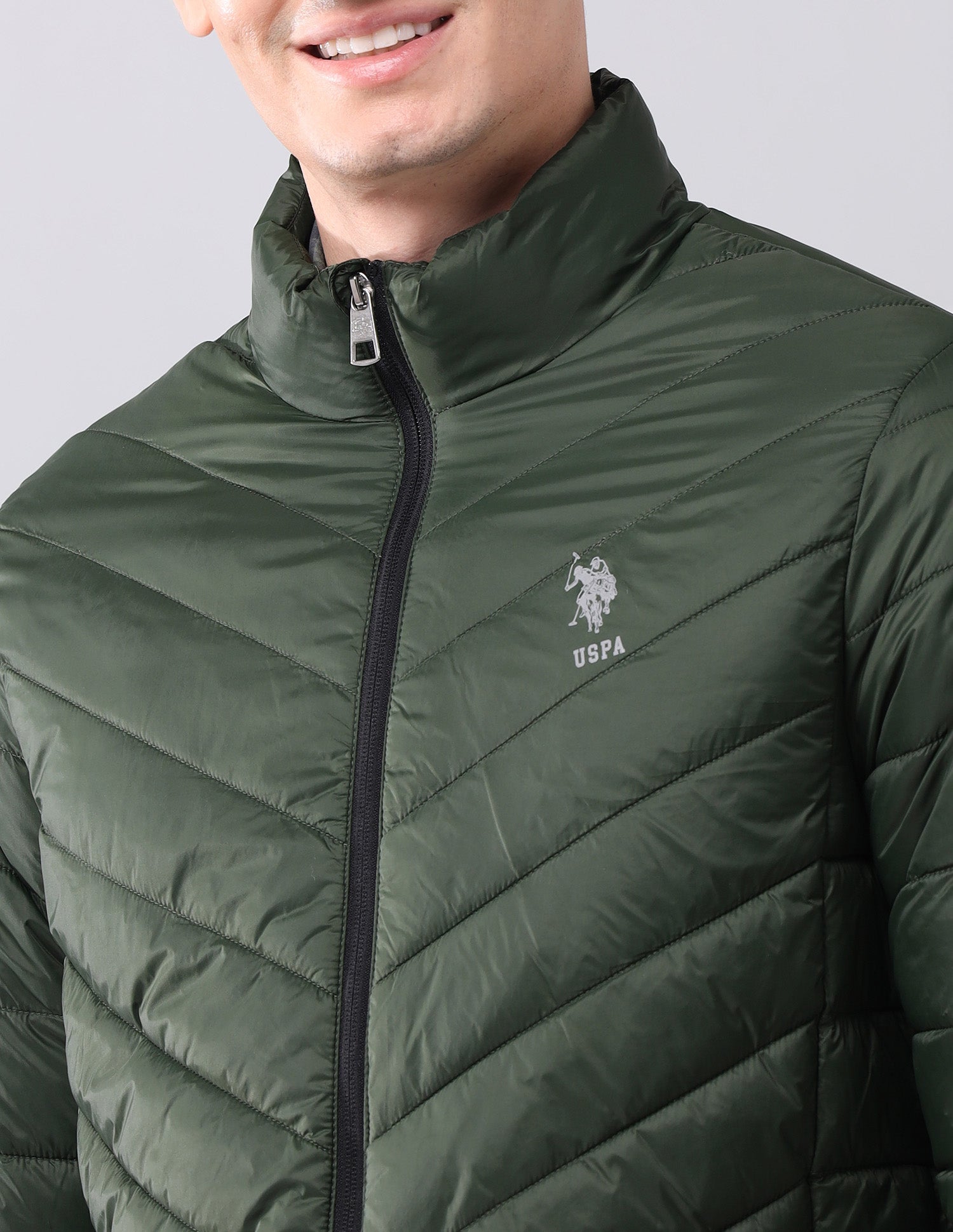 Solid High Neck Jacket Olive - U.S. Polo Assn. India | Large