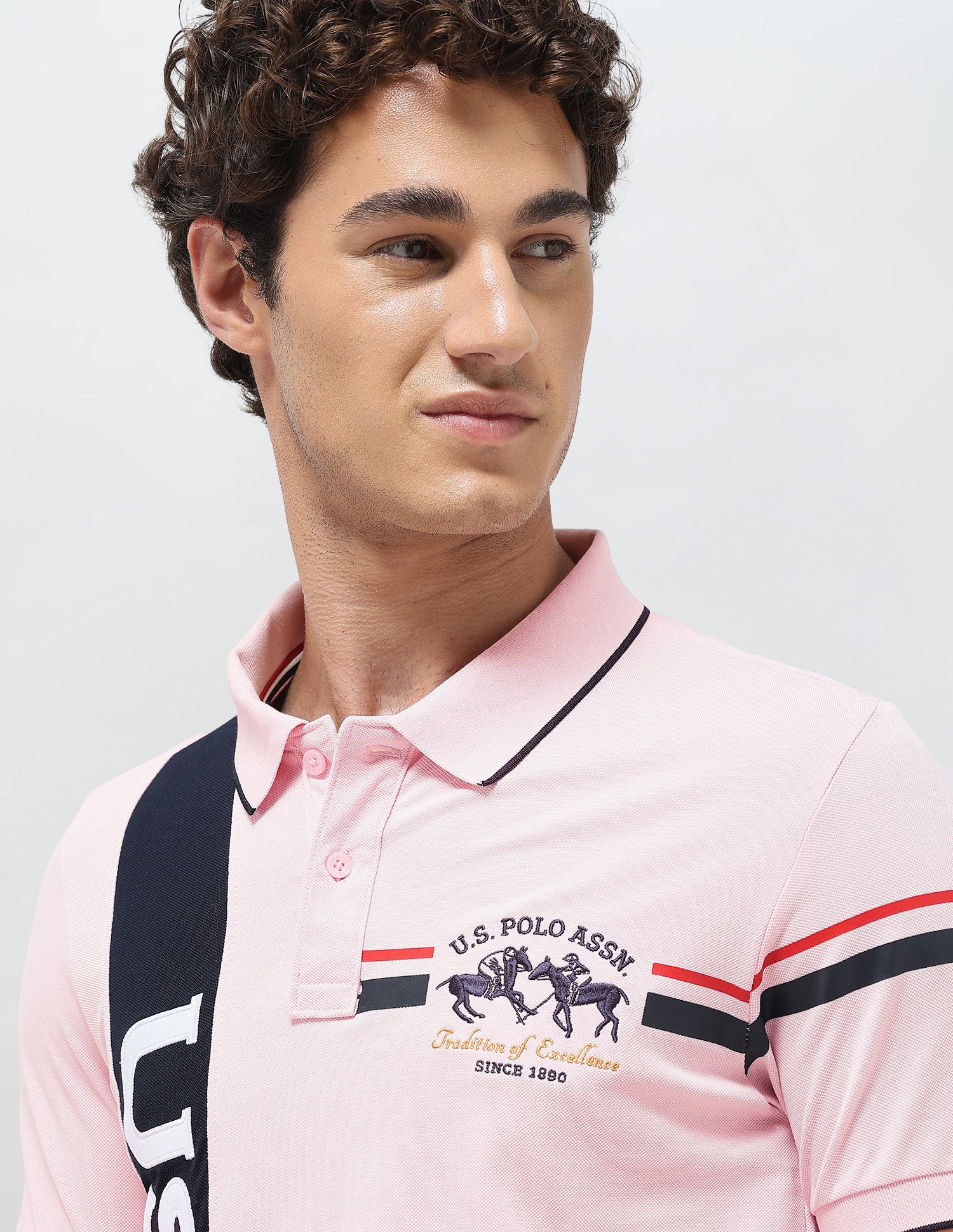Colorblocked Brand Embroidered Slim Fit Polo Shirt Light Pink - U.S. Polo Assn. India | Large