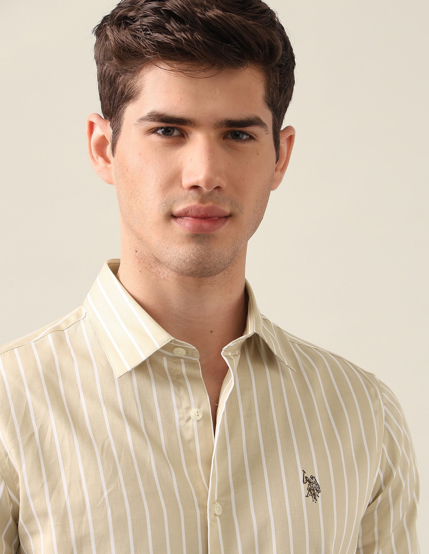 Vertical Striped Satin Shirt Khaki - U.S. Polo Assn. India | Large