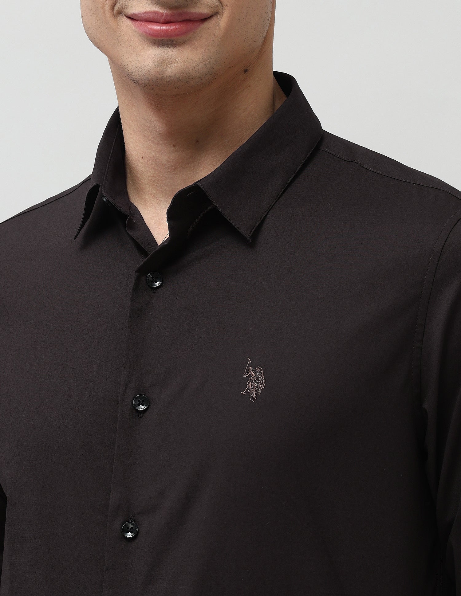 Solid Regular Fit Shirt Choco - U.S. Polo Assn. India | Large