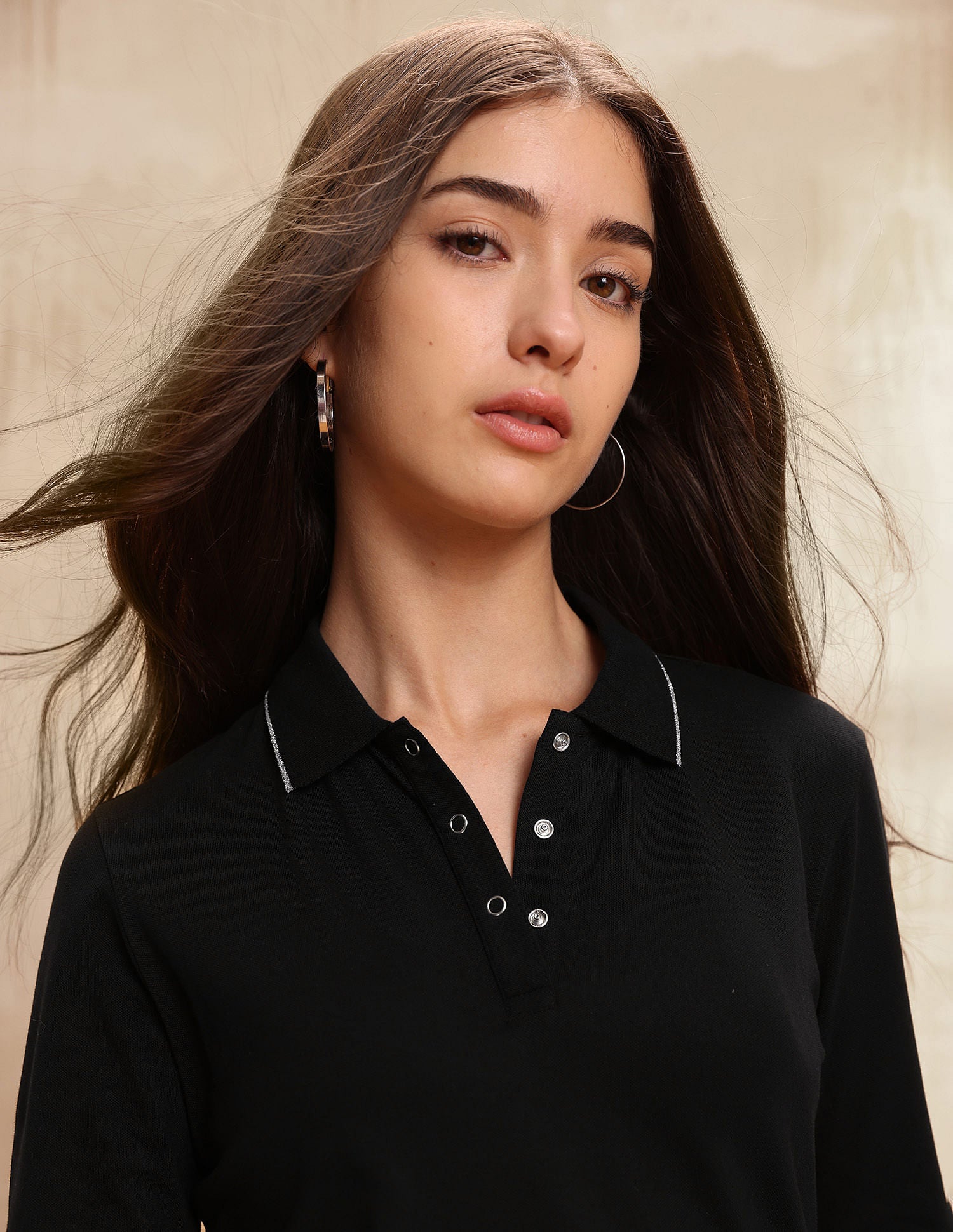 Polo Collar Cotton Tshirt With Full Sleeves Black - U.S. POLO ASSN. | Large