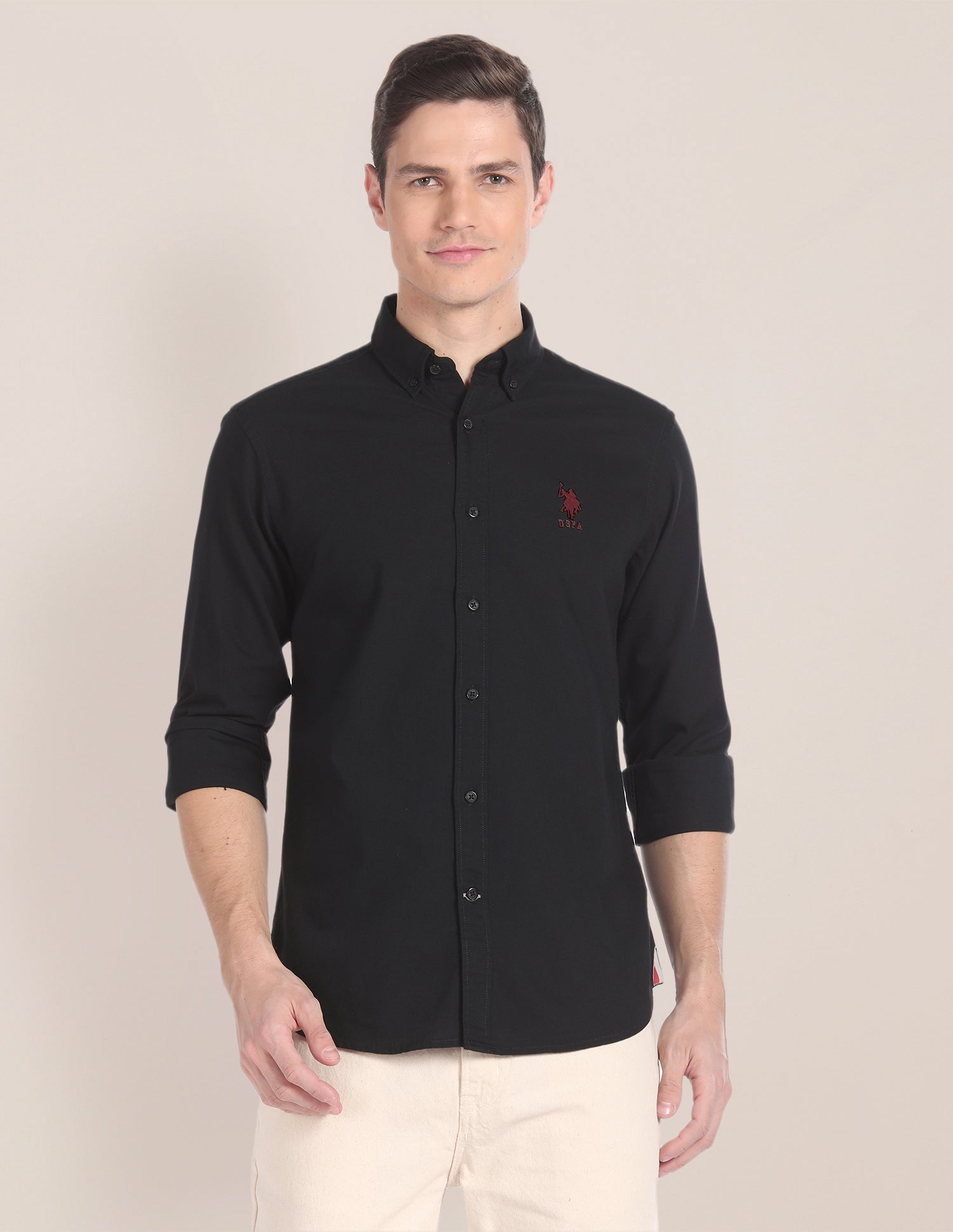 Premium Cotton Solid Shirt Black - U.S. POLO ASSN. | Large