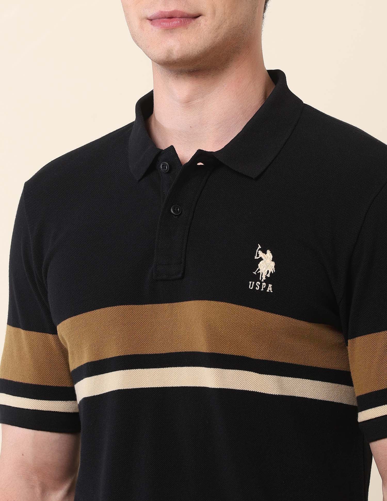Horizontal Striped Modern Monochrome Polo Shirt Black - U.S. Polo Assn. India | Large