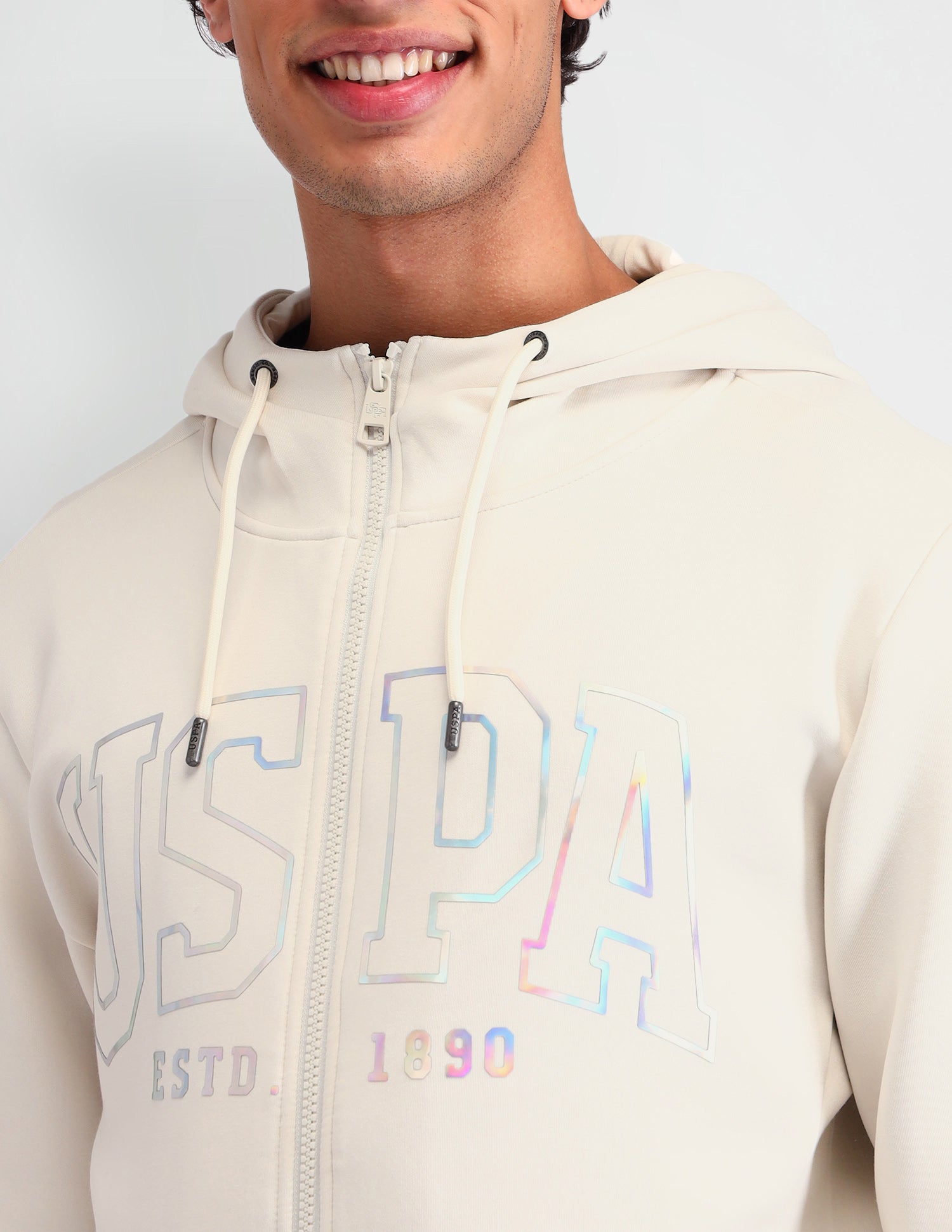 Brand Printed Hooded Sweatshirt Ivory - U.S. POLO ASSN. | Large