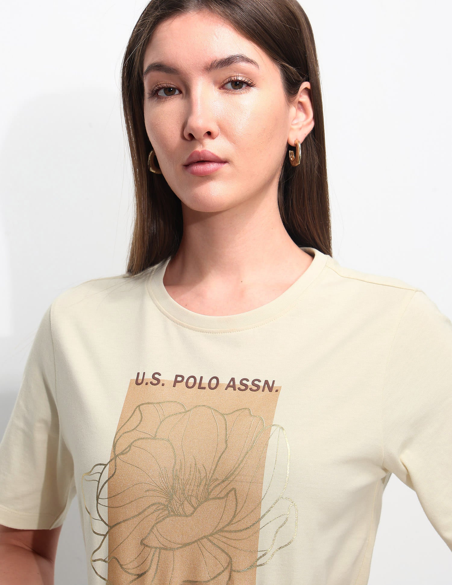 Boxy Fit Graphic Printed T-Shirt Ecru - U.S. Polo Assn. India | Large