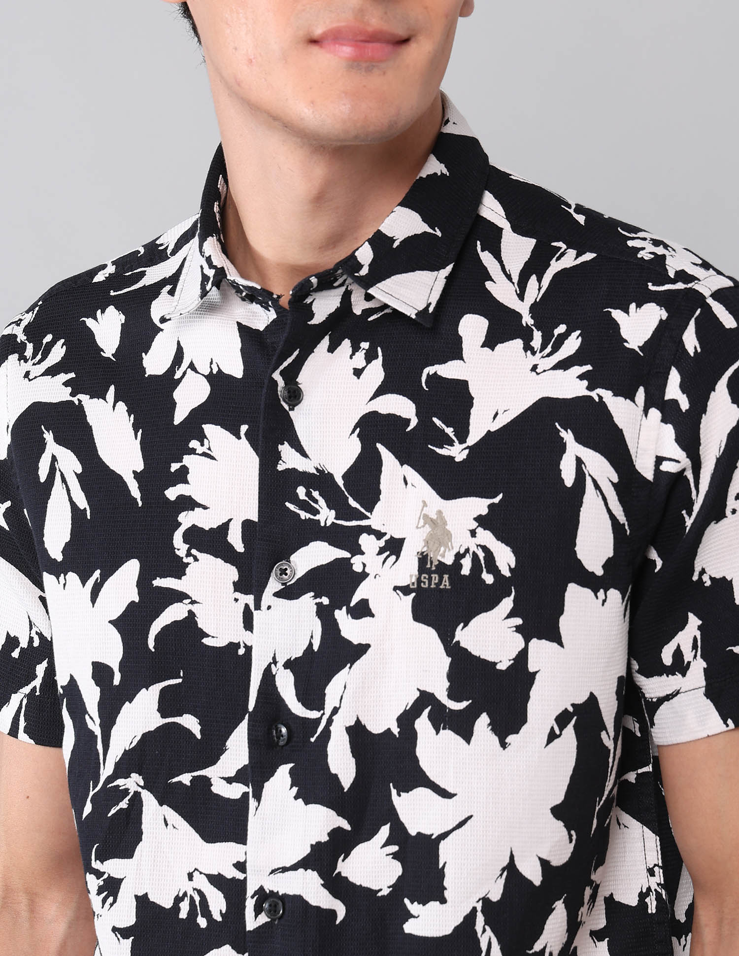 Floral Printed Pure Cotton Shirt Black - U.S. Polo Assn. India | Large