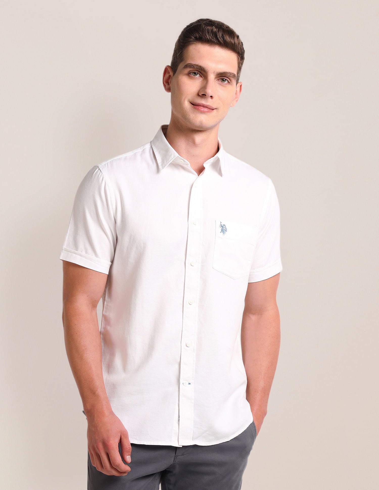 Tailored Regular Fit Solid Shirt White - U.S. Polo Assn. India | Large