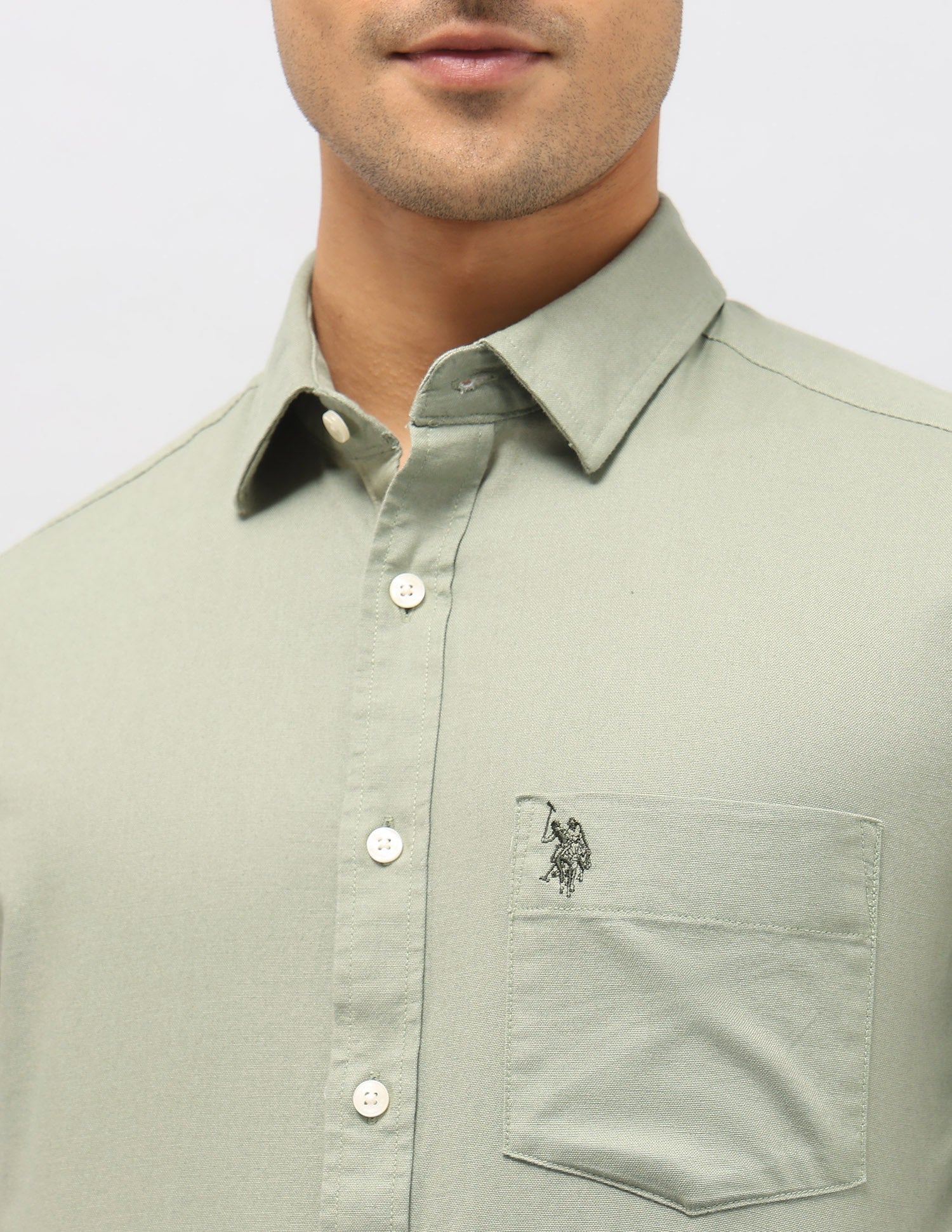 Solid Tailored Fit Shirt Light Green - U.S. Polo Assn. India | Large
