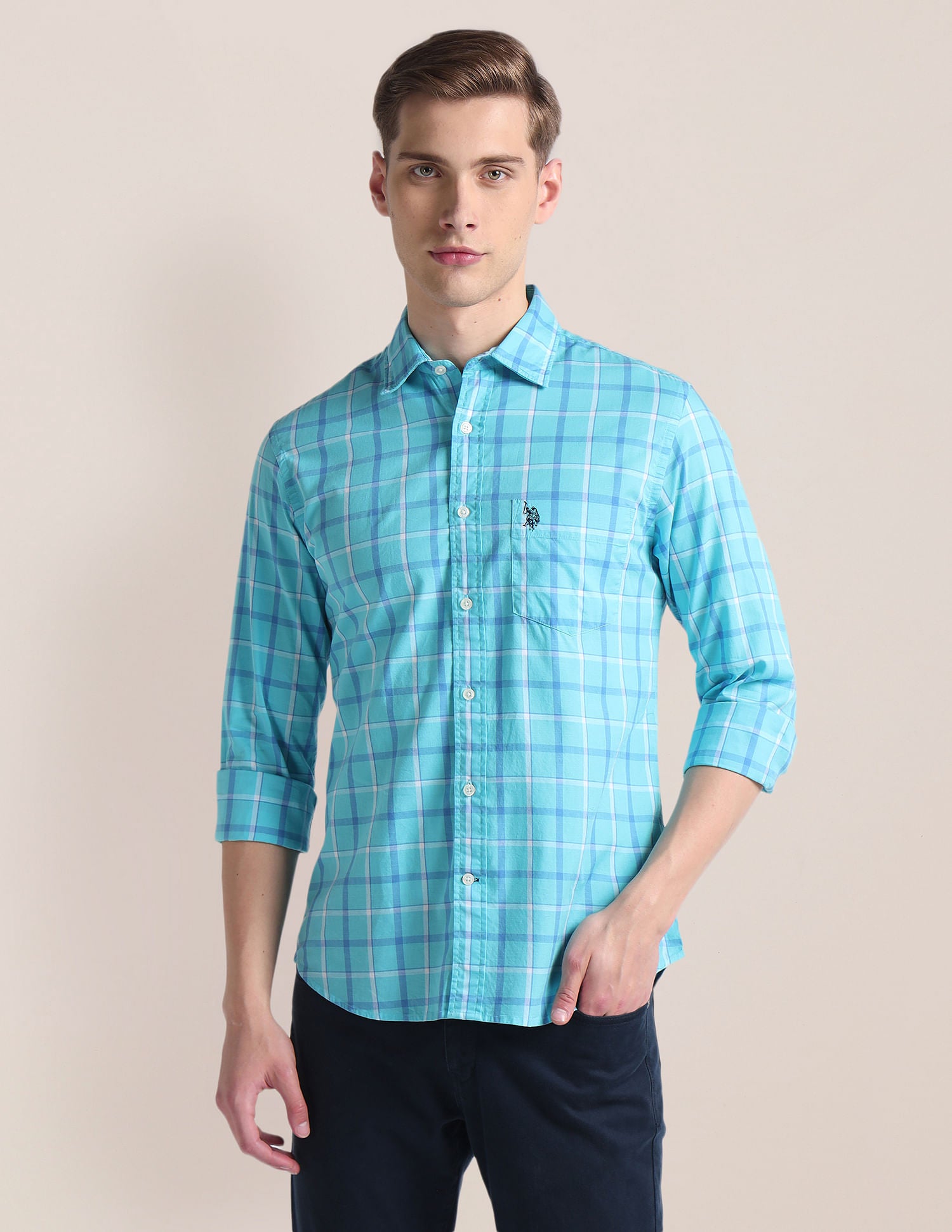 Dobby Tailored Fit Shirt Aqua - U.S. Polo Assn. India | Large