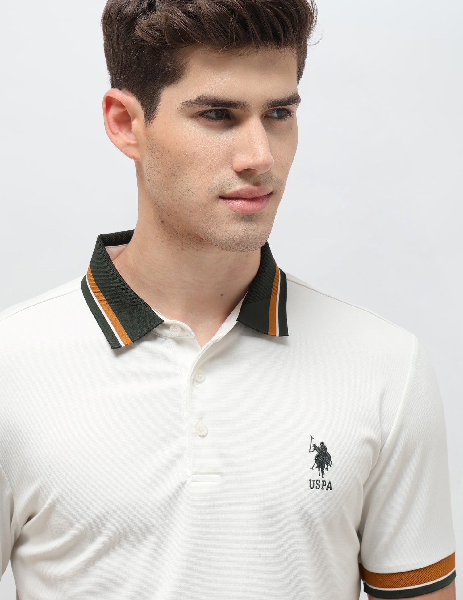 Solid Slim Fit Polo Shirt Off White - U.S. Polo Assn. India | Large