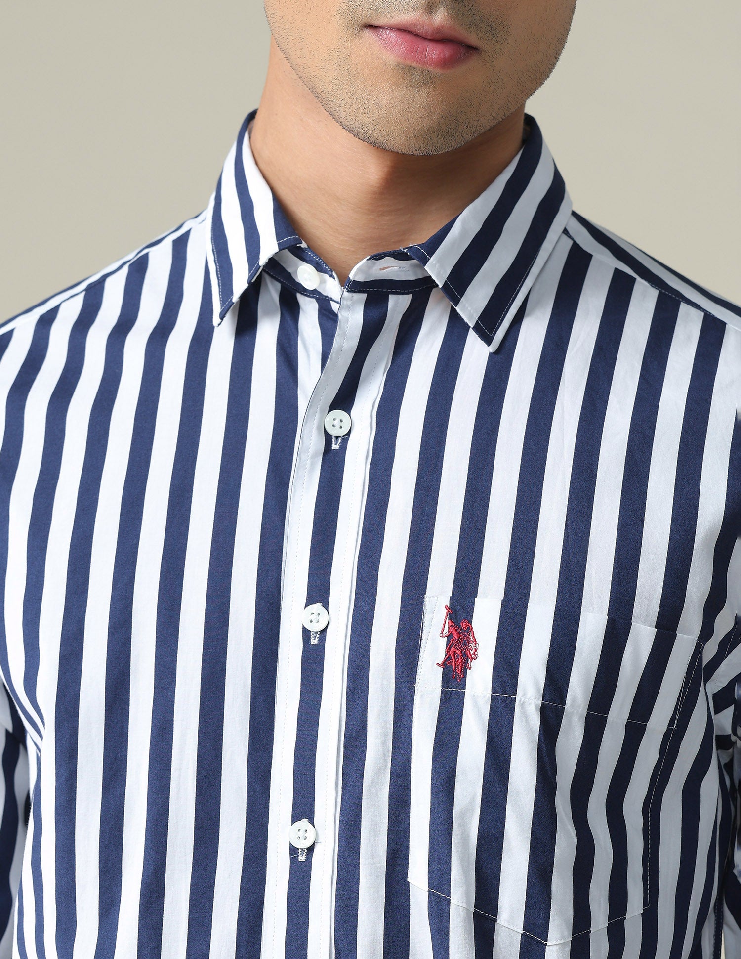 Vertical Stripe Cotton Casual Shirt Navy - U.S. POLO ASSN. | Large