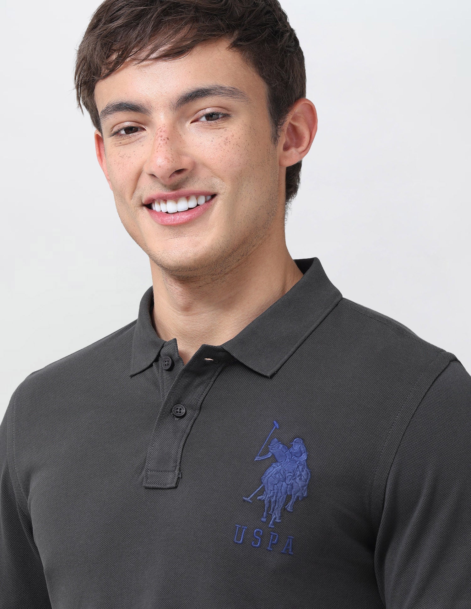 Solid Slim Fit Polo Shirt Dark Grey - U.S. Polo Assn. India | Large