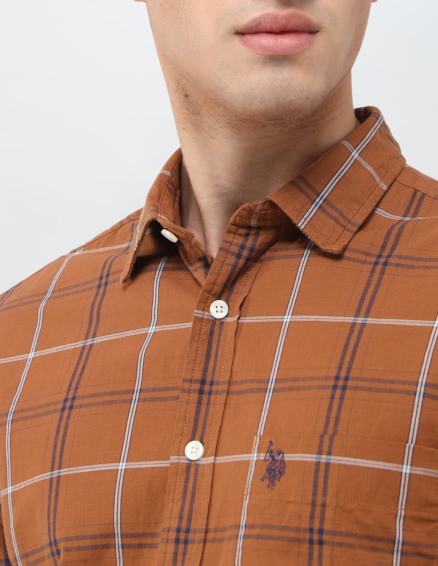 Grid Tattersall Checked Poplin Shirt Brown - U.S. Polo Assn. India | Large