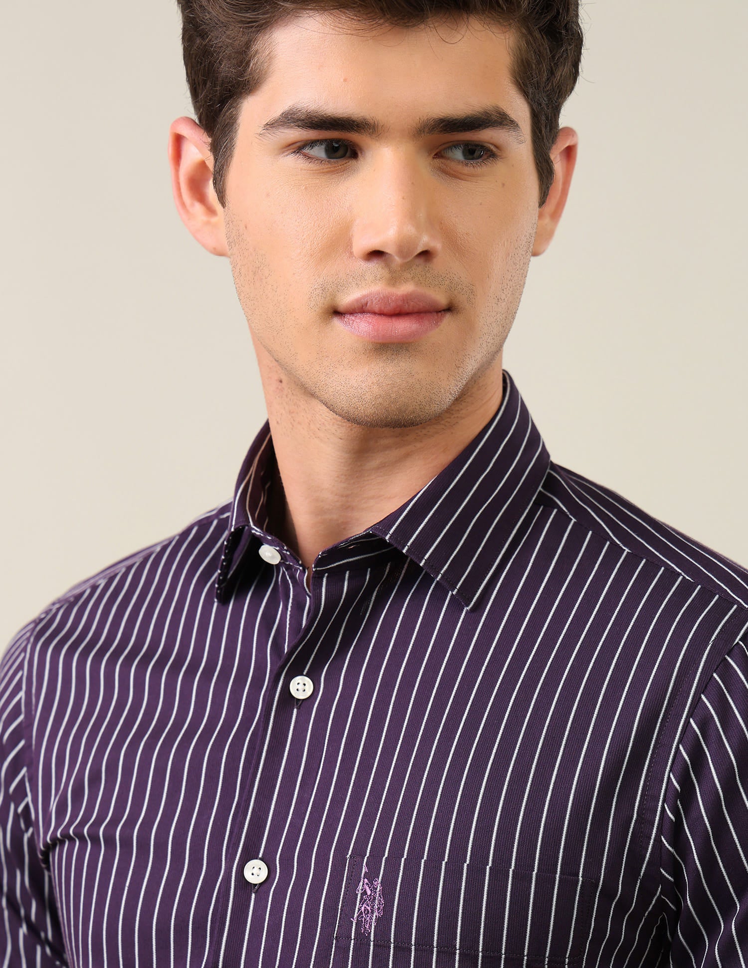 Vertical Striped Tailored Fit Shirt Purple - U.S. Polo Assn. India | Large