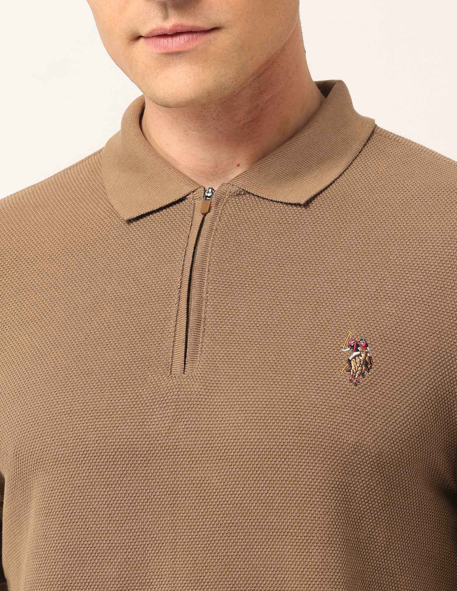Solid Muscle Fit Polo Shirt Brown - U.S. Polo Assn. India | Large