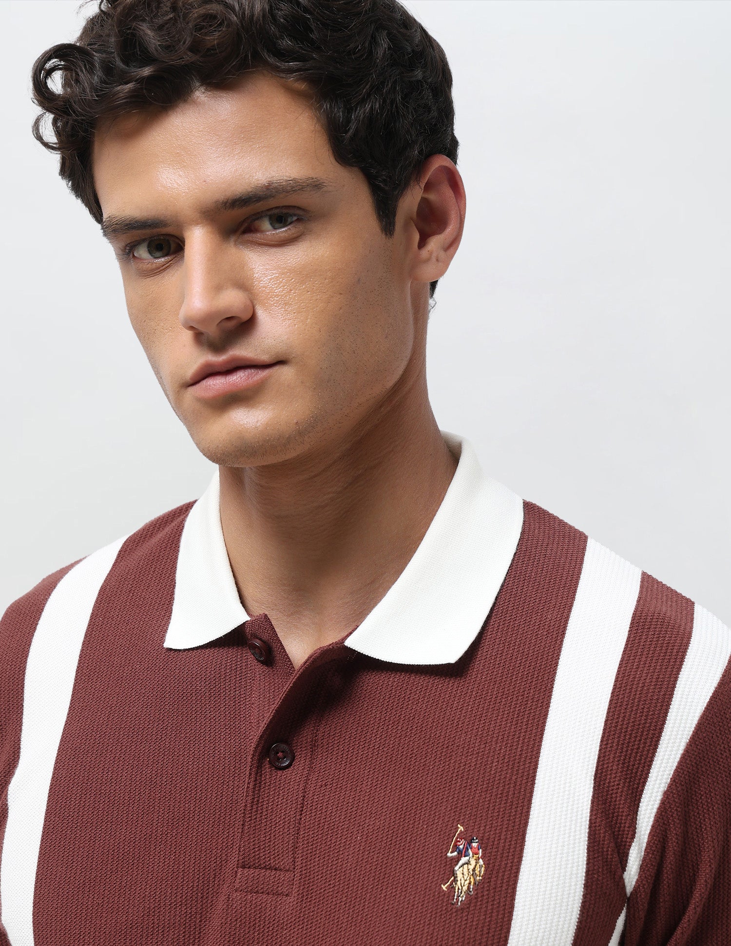 Vertical Striped Slim Fit Polo Shirt Rust - U.S. Polo Assn. India | Large