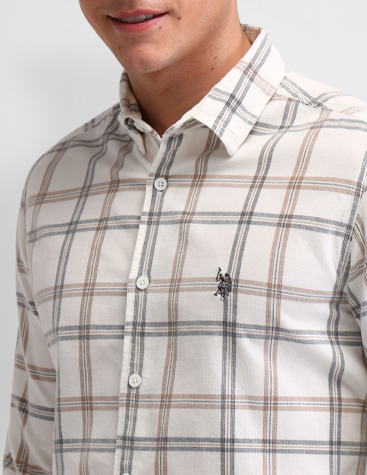 Midscale Checked Slim Fit Cotton Shirt Ivory - U.S. Polo Assn. India | Large