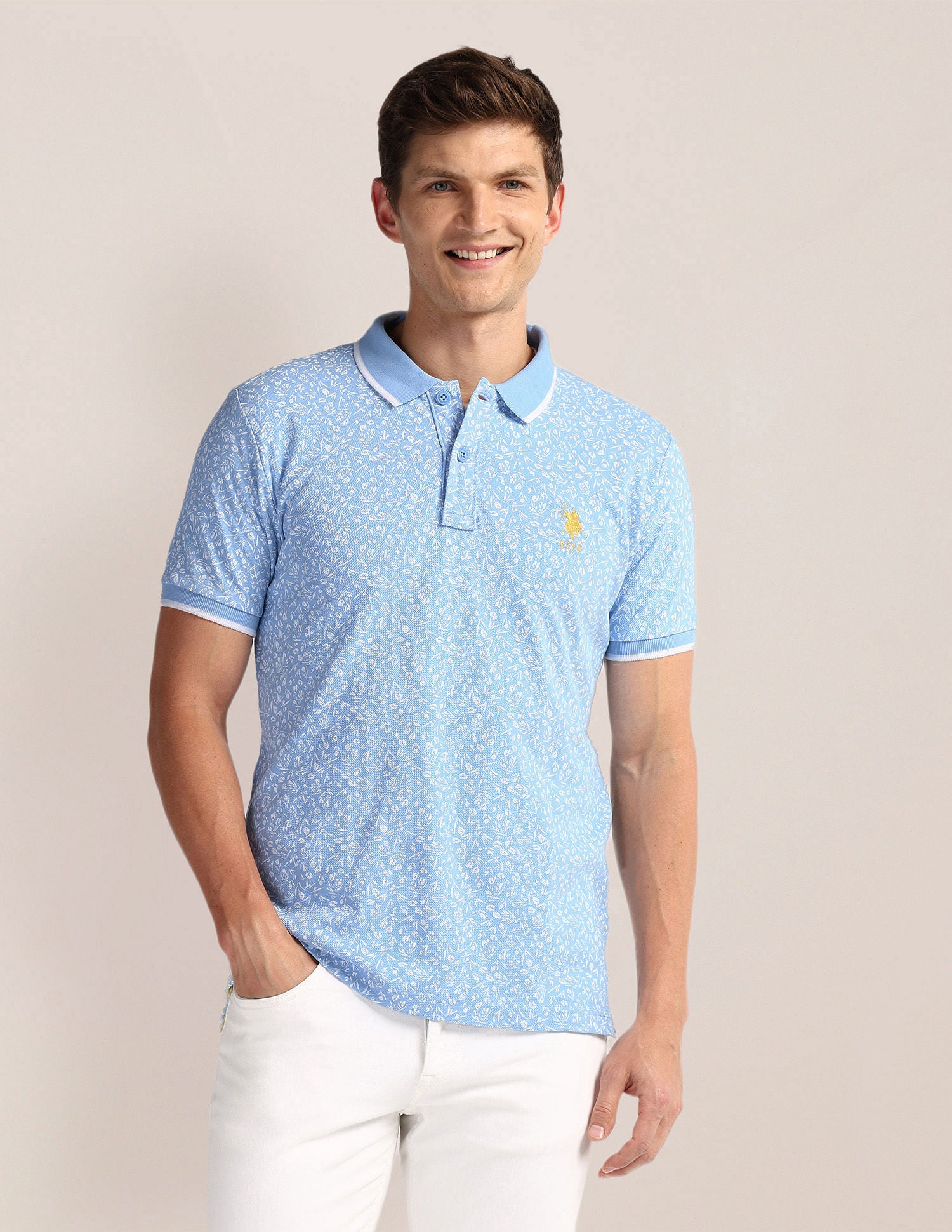 Floral Print Slim Fit Polo Shirt Blue - U.S. POLO ASSN. | Large