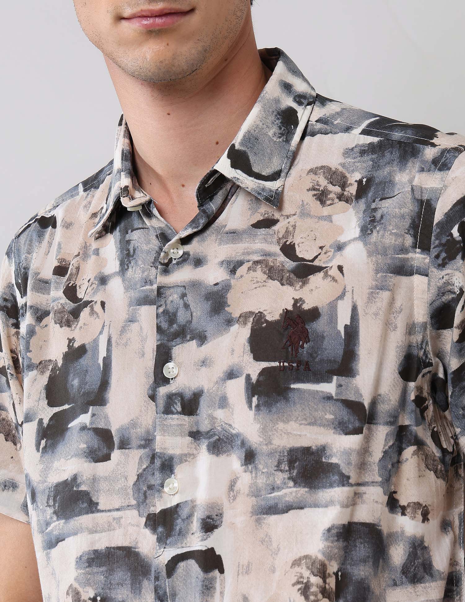 Abstract Printed Regular Fit Shirt Grey - U.S. Polo Assn. India | Large