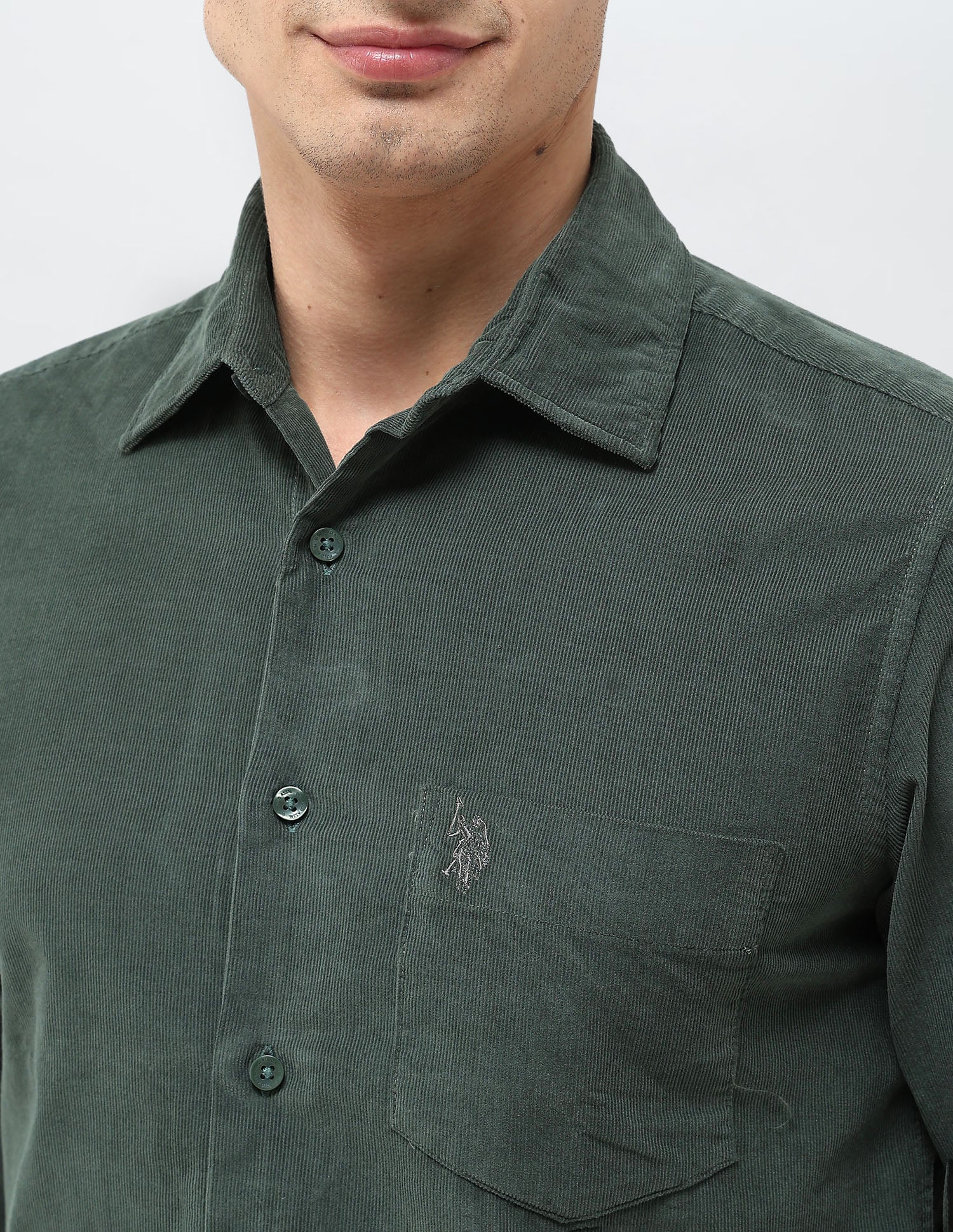 Corduroy Tailored Fit Shirt Green - U.S. POLO ASSN. | Large