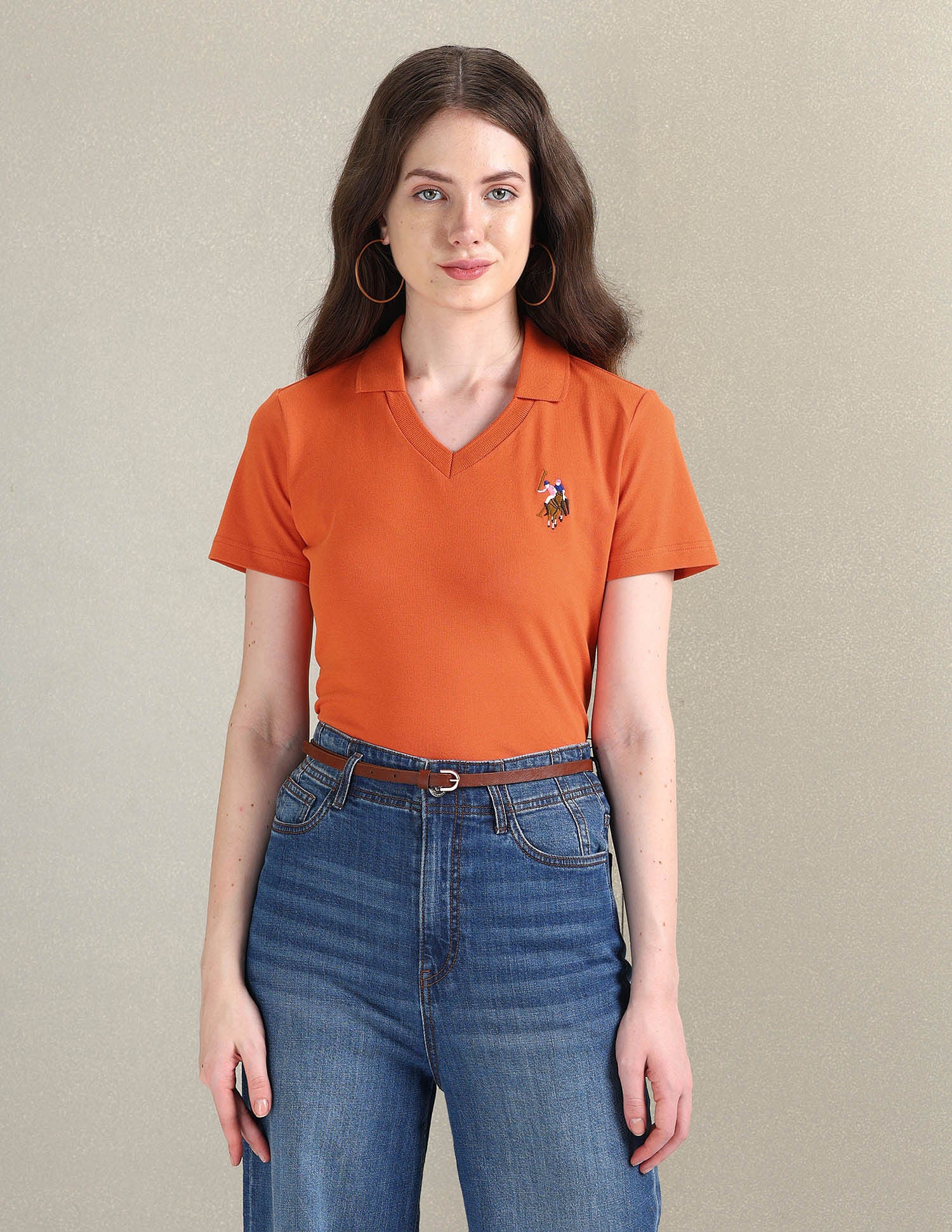 V-Neck Pique Polo Shirt Rust - U.S. POLO ASSN. | Large