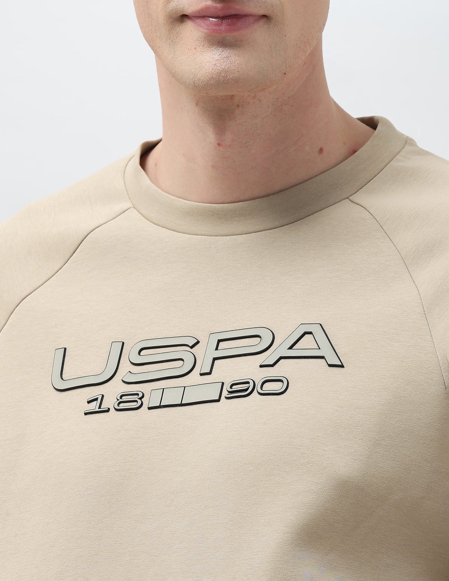 Brand Embossed Regular Fit Sweatshirt Light Khaki - U.S. POLO ASSN. | Large