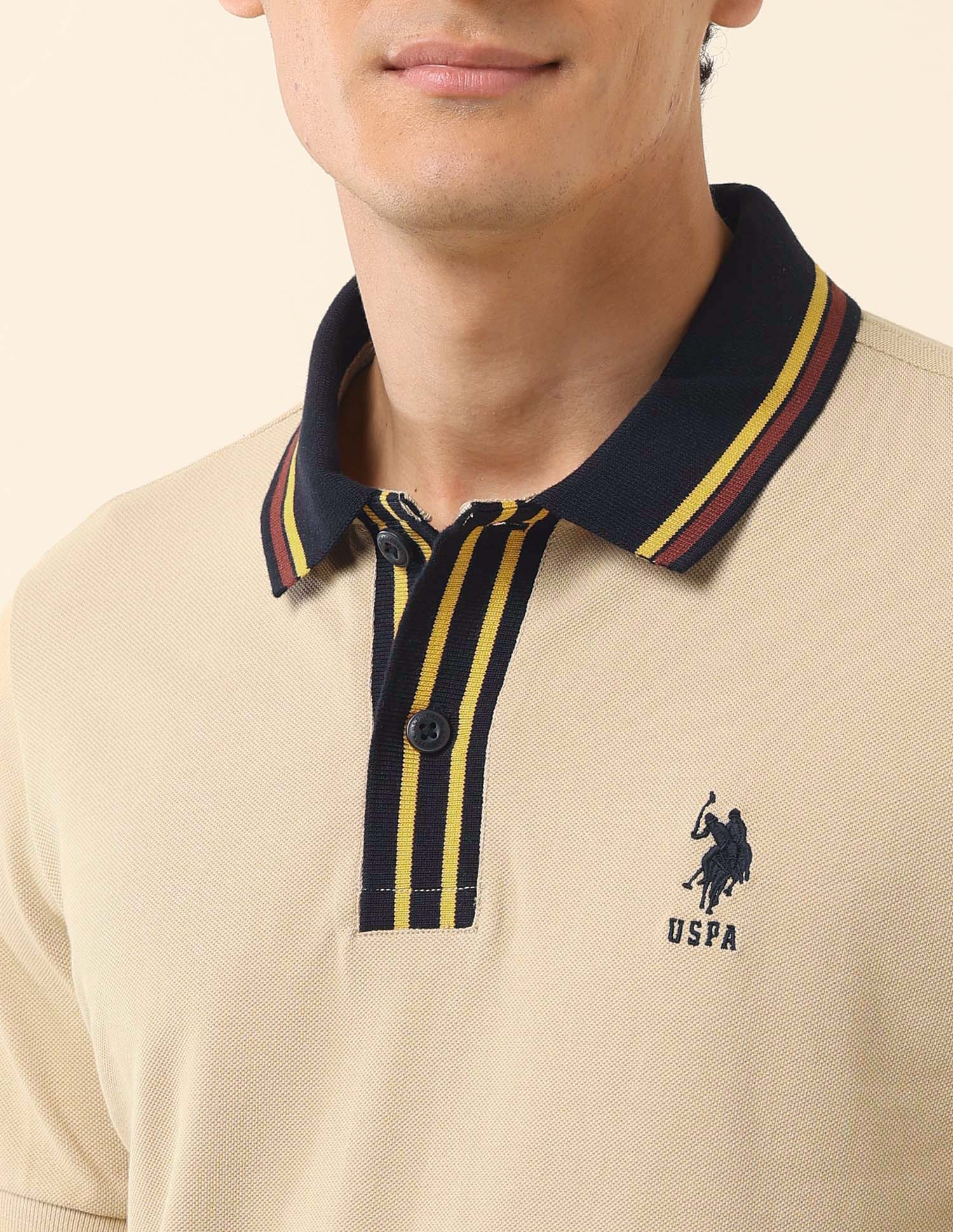 Pure Cotton Slim Fit Classic Polo Shirt Beige - U.S. Polo Assn. India | Large