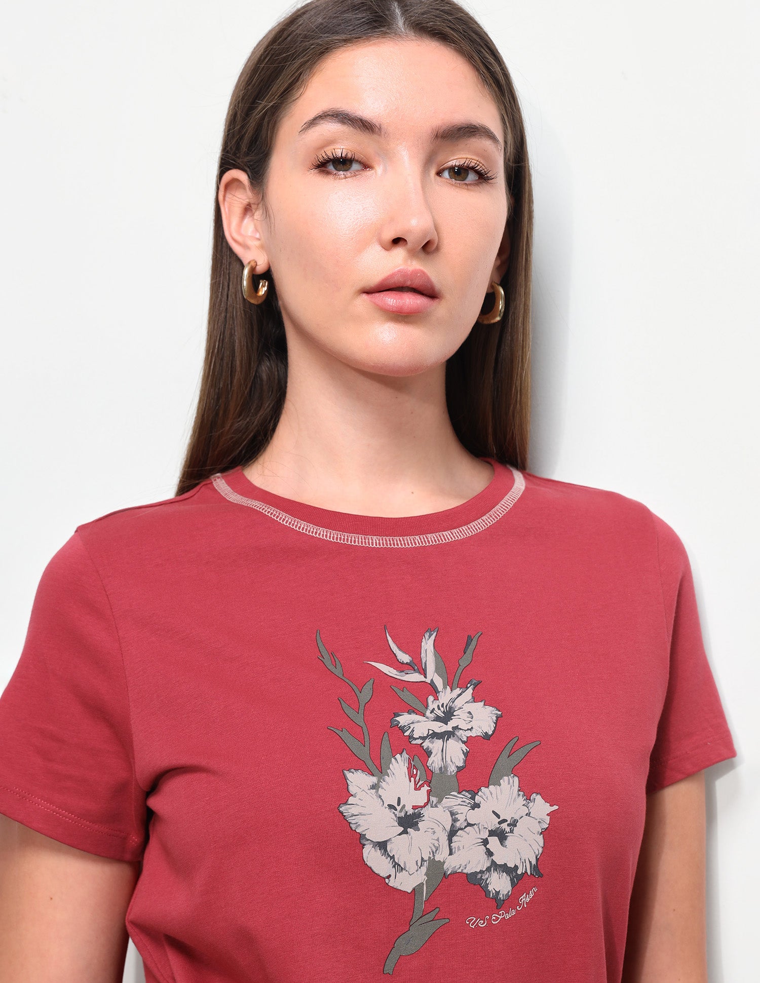 Digital Floral Printed Regular Fit T-Shirt Maroon - U.S. Polo Assn. India | Large