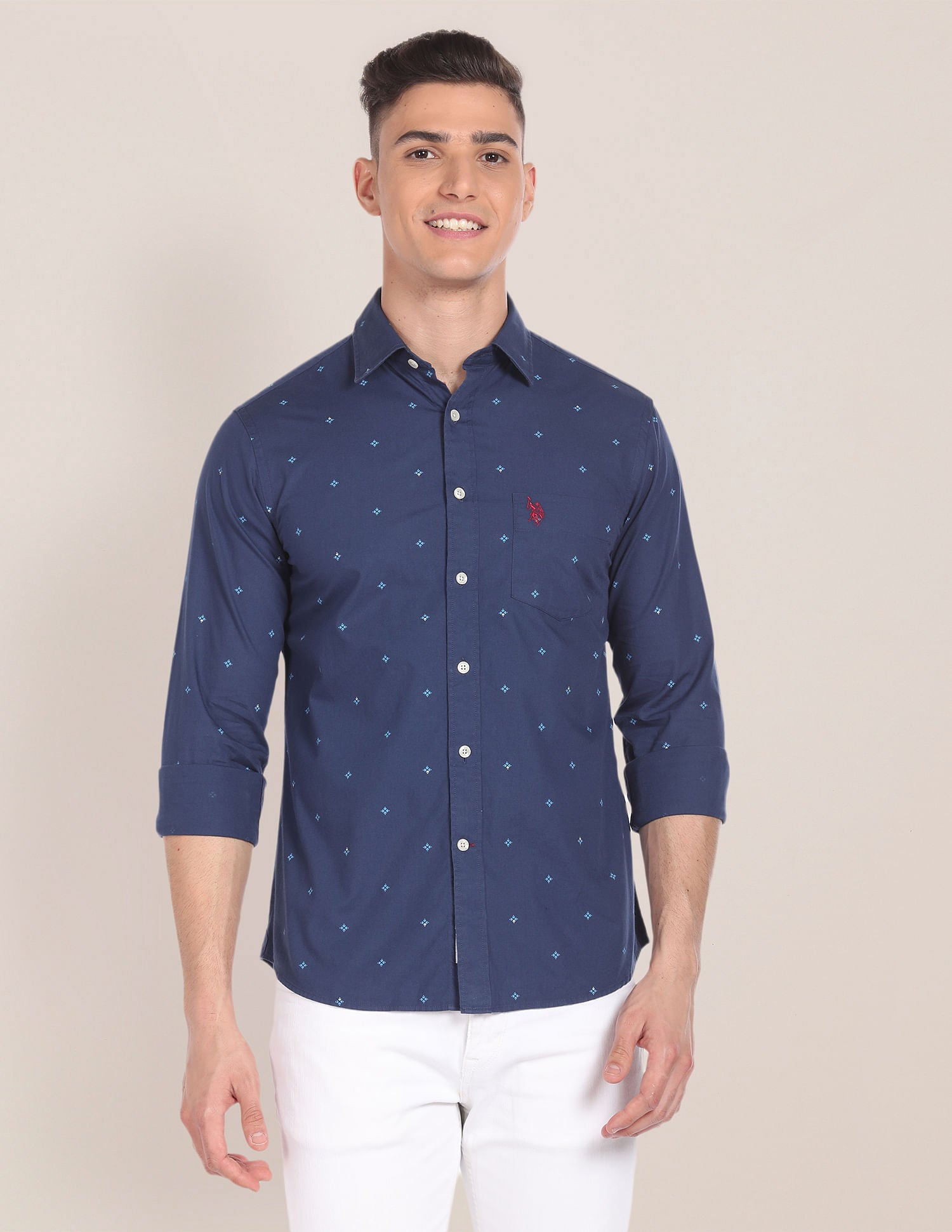 Premium Cotton Geometric Print Shirt Navy - U.S. Polo Assn. India | Large