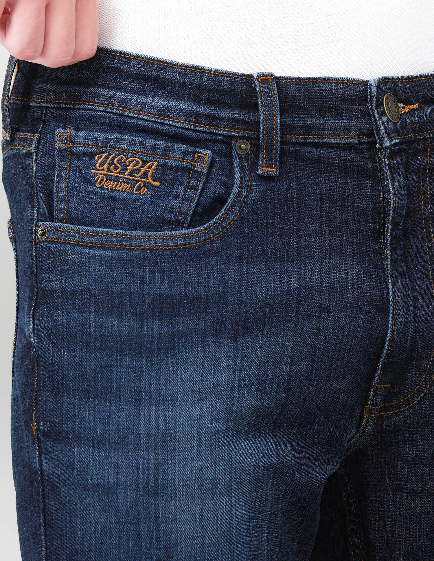 Cole Comfort Cropped Fit Blue Jeans Mid Blue - U.S. Polo Assn. India | Large