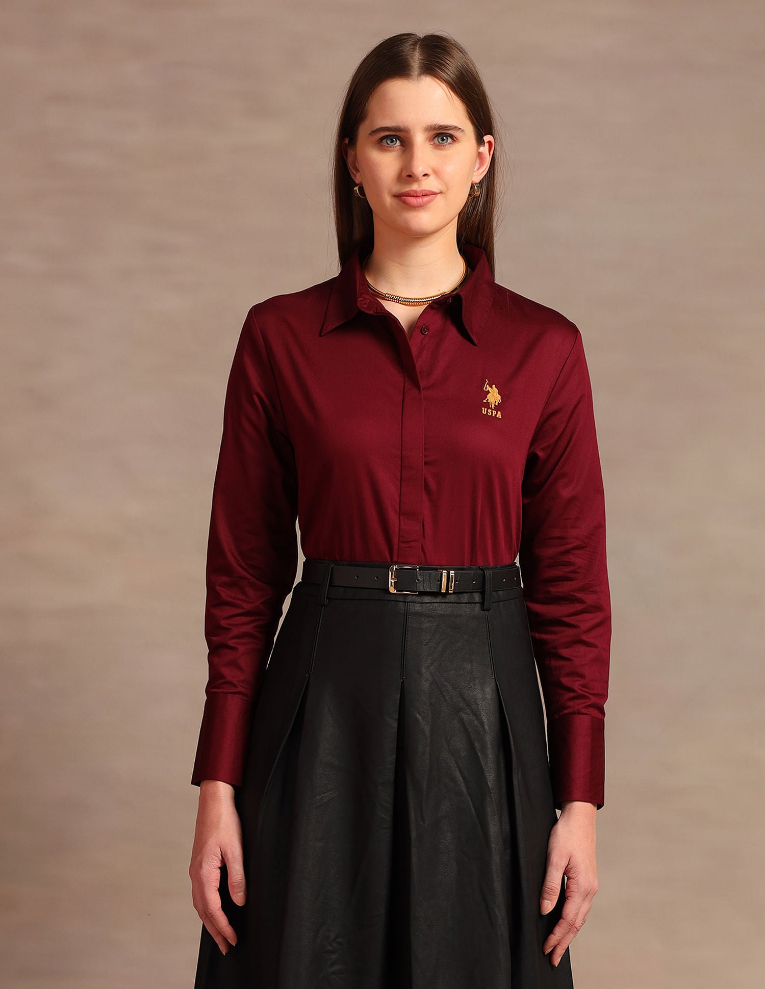 Relaxed Fit Dobby Cotton Shirt Maroon - U.S. POLO ASSN. | Large