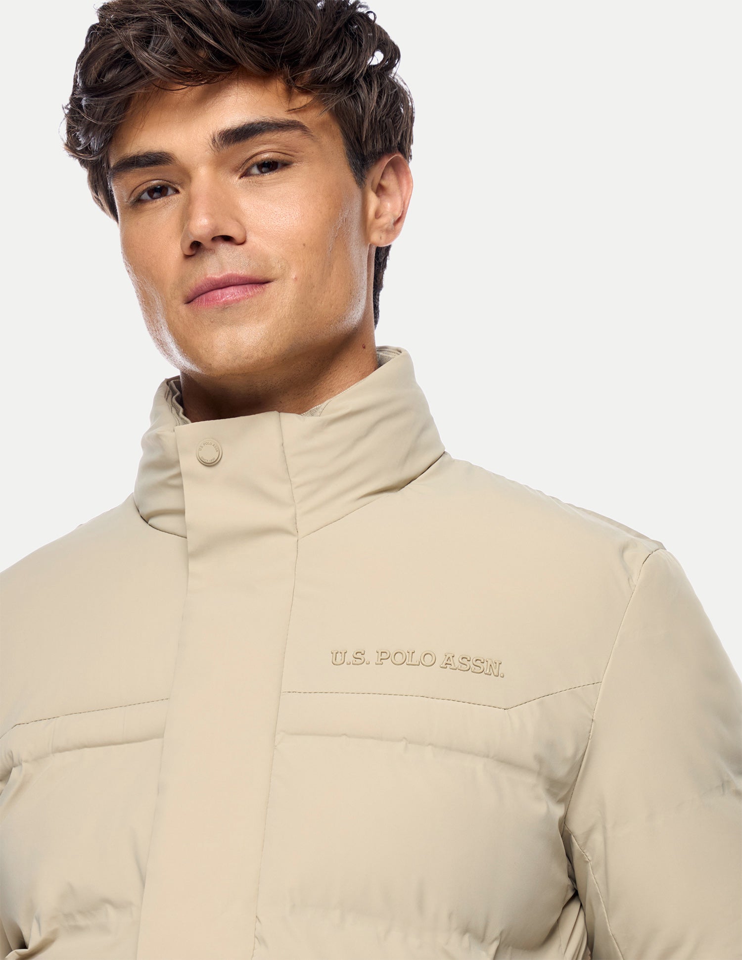 Solid Regular Fit Puffer Jacket Beige - U.S. Polo Assn. India | Large