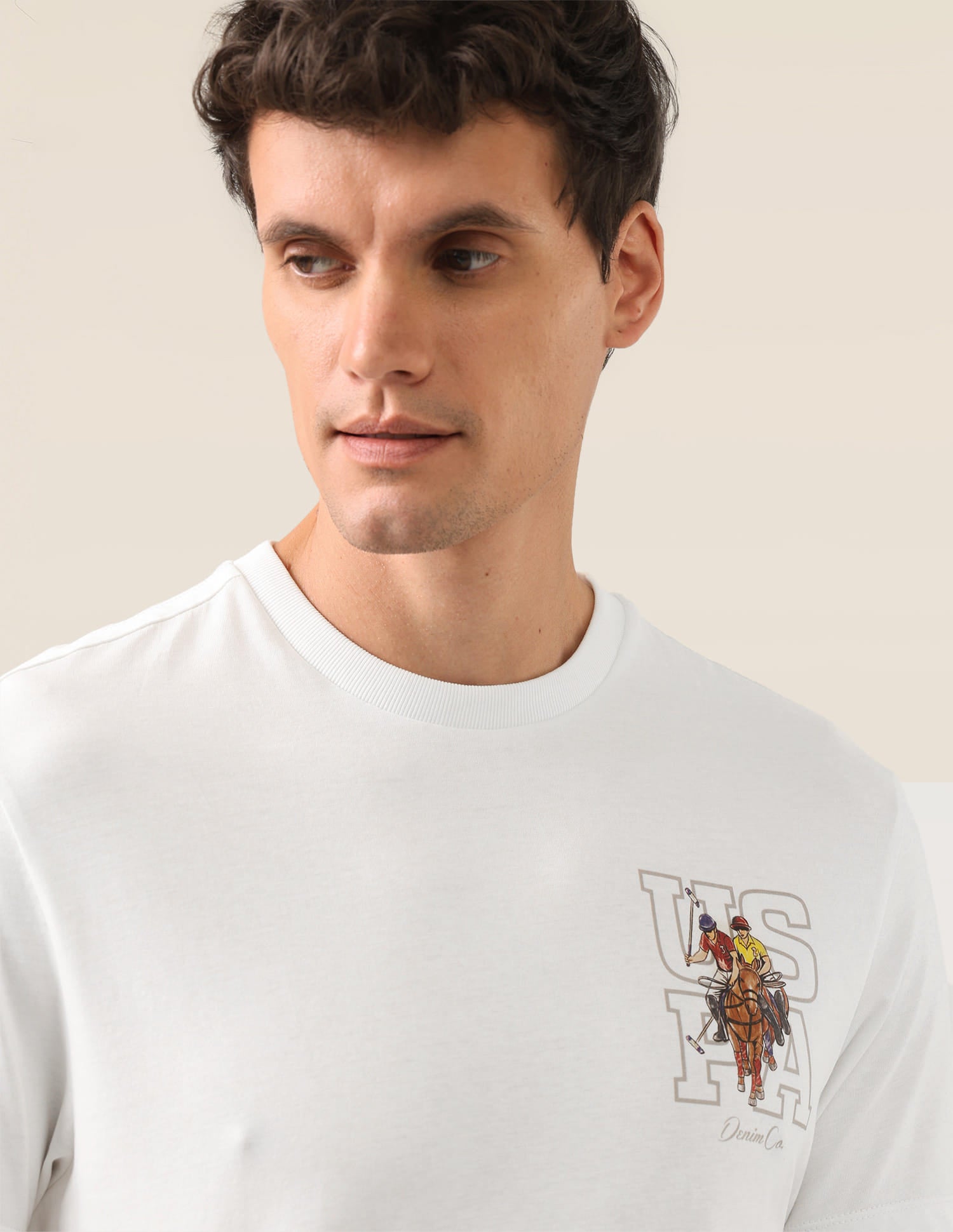 Graphic Brand Printed Slim Fit T-Shirt Ivory - U.S. Polo Assn. India | Large