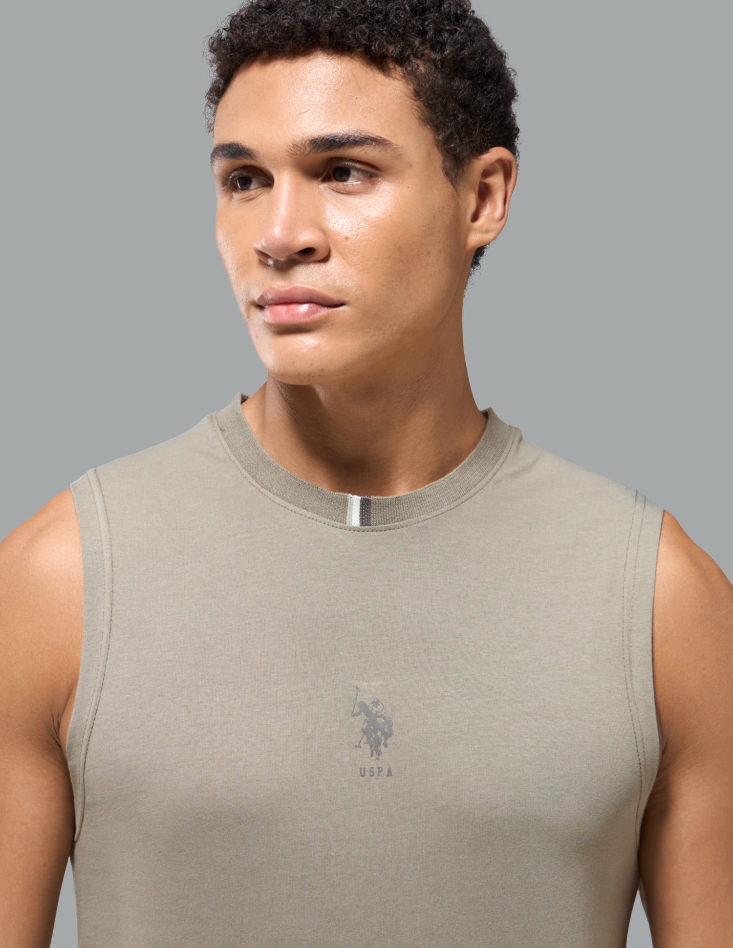 Pure Cotton Breathable OEV12 Gym Vest Timber Wolf - U.S. Polo Assn. India | Large