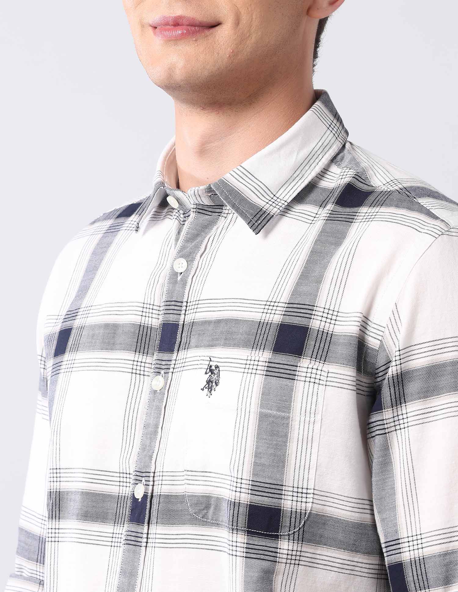 Buffalo Checked Pure Cotton Shirt Ivory - U.S. POLO ASSN. | Large