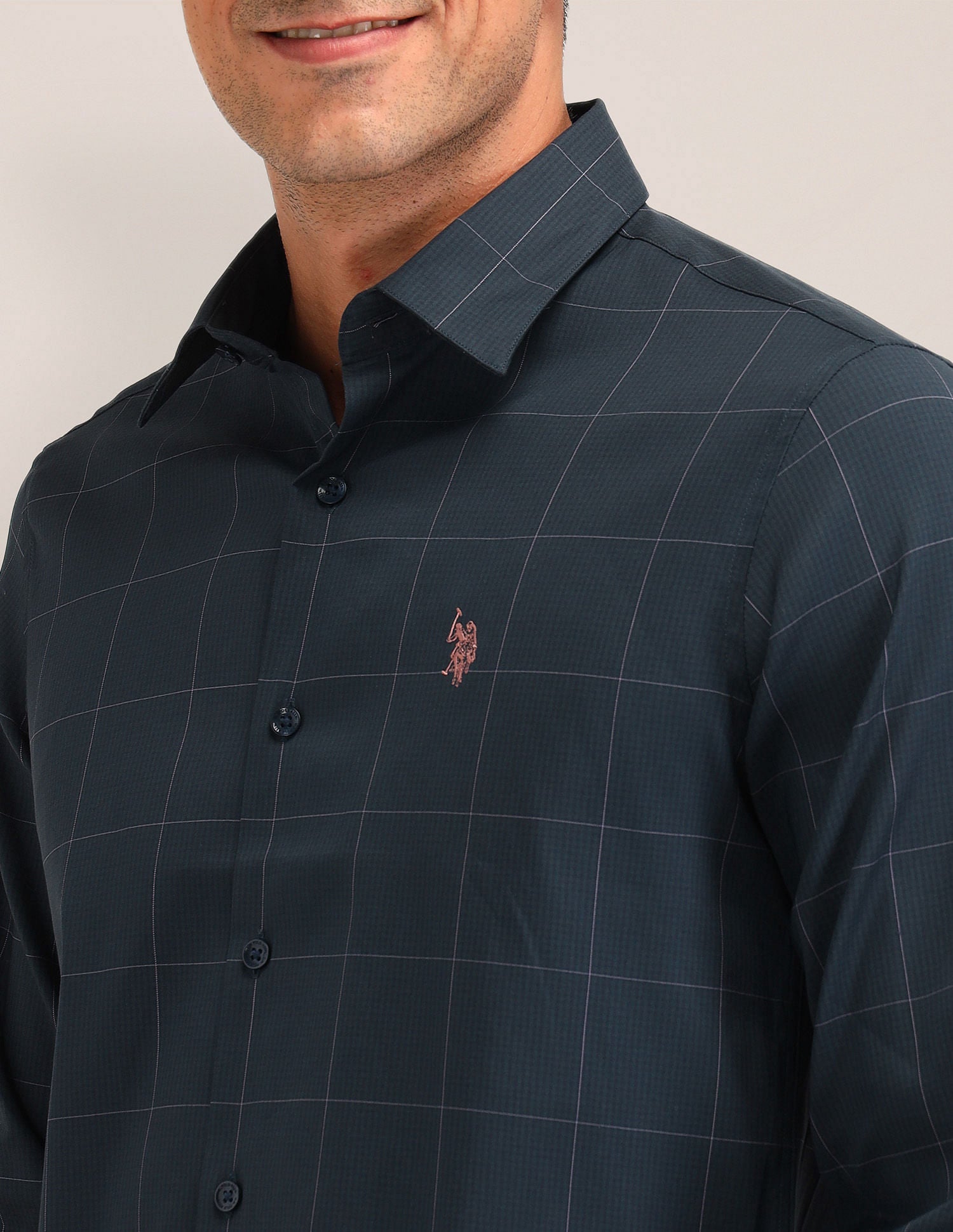 Gingham Checked Tailored Fit Shirt Navy - U.S. Polo Assn. India | Large