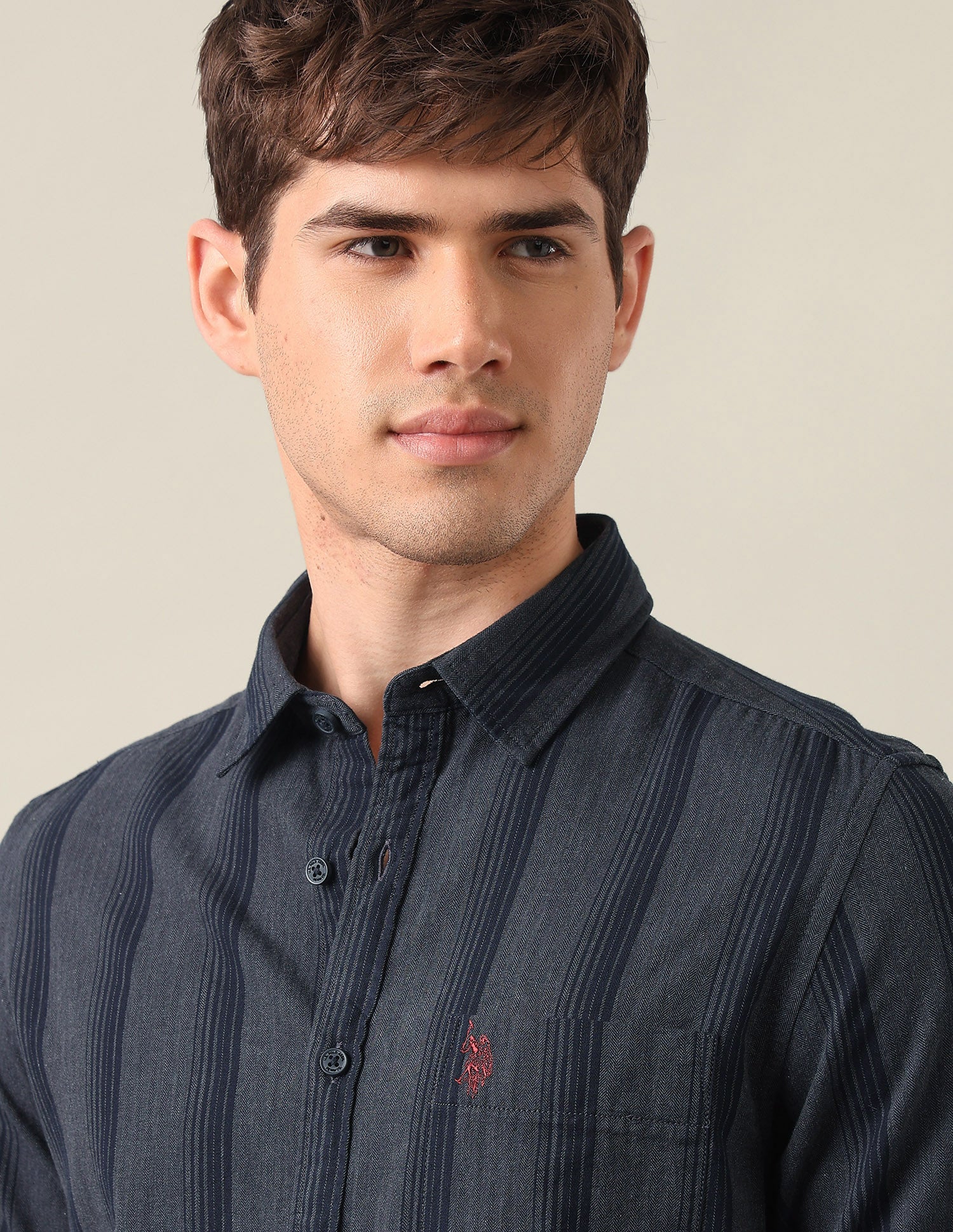 Vertical Striped Twill Shirt Grey - U.S. Polo Assn. India | Large