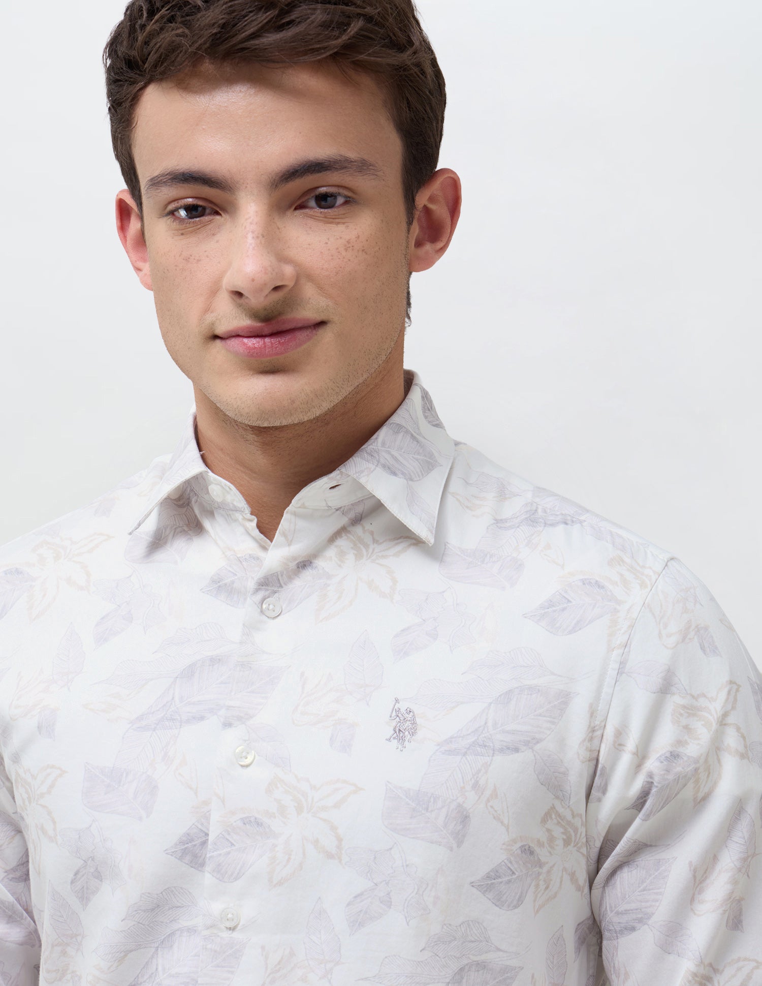 Satin Floral Printed Shirt Light Grey - U.S. Polo Assn. India | Large