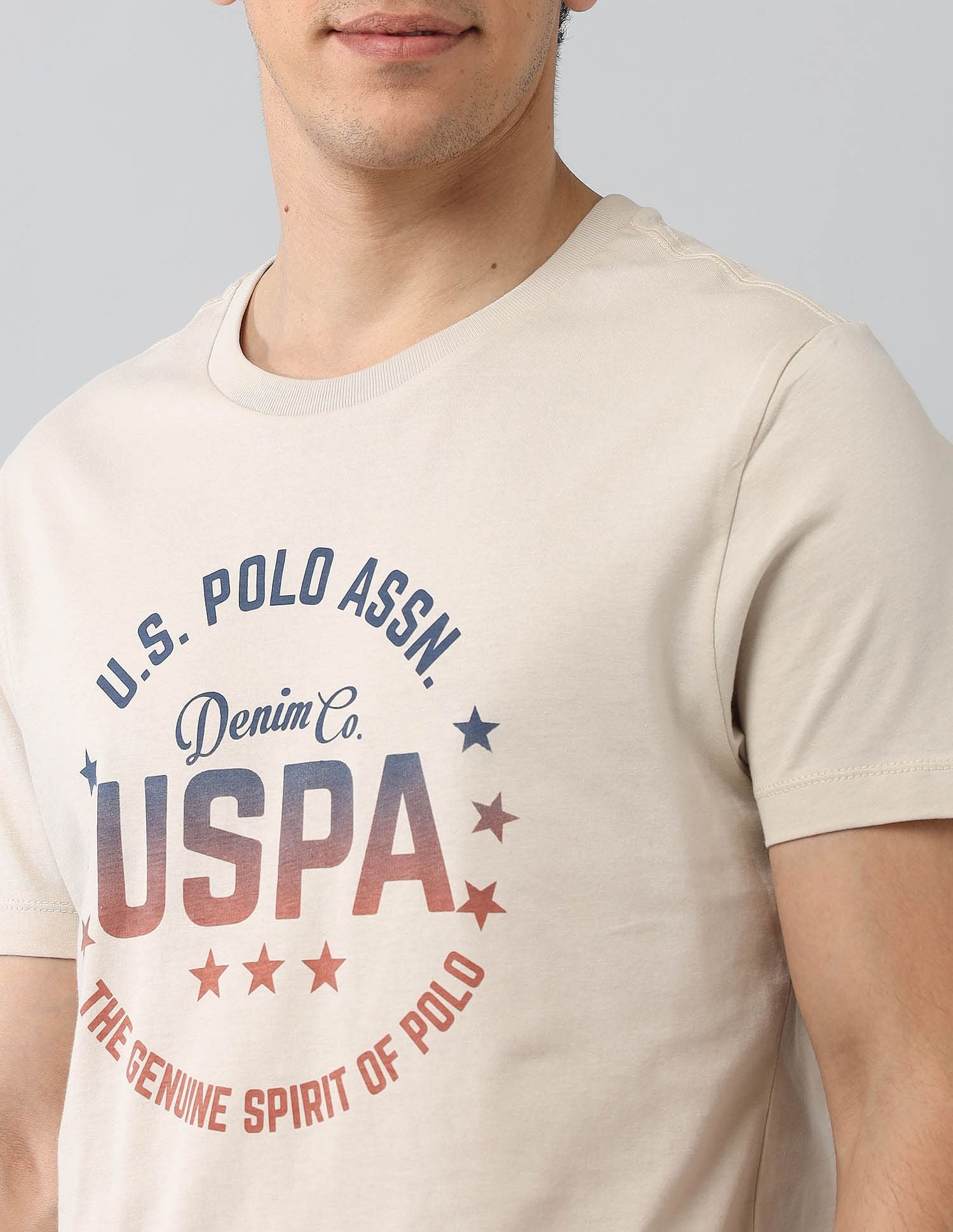 Muscle Fit Brand Printed T-Shirt Beige - U.S. Polo Assn. India | Large