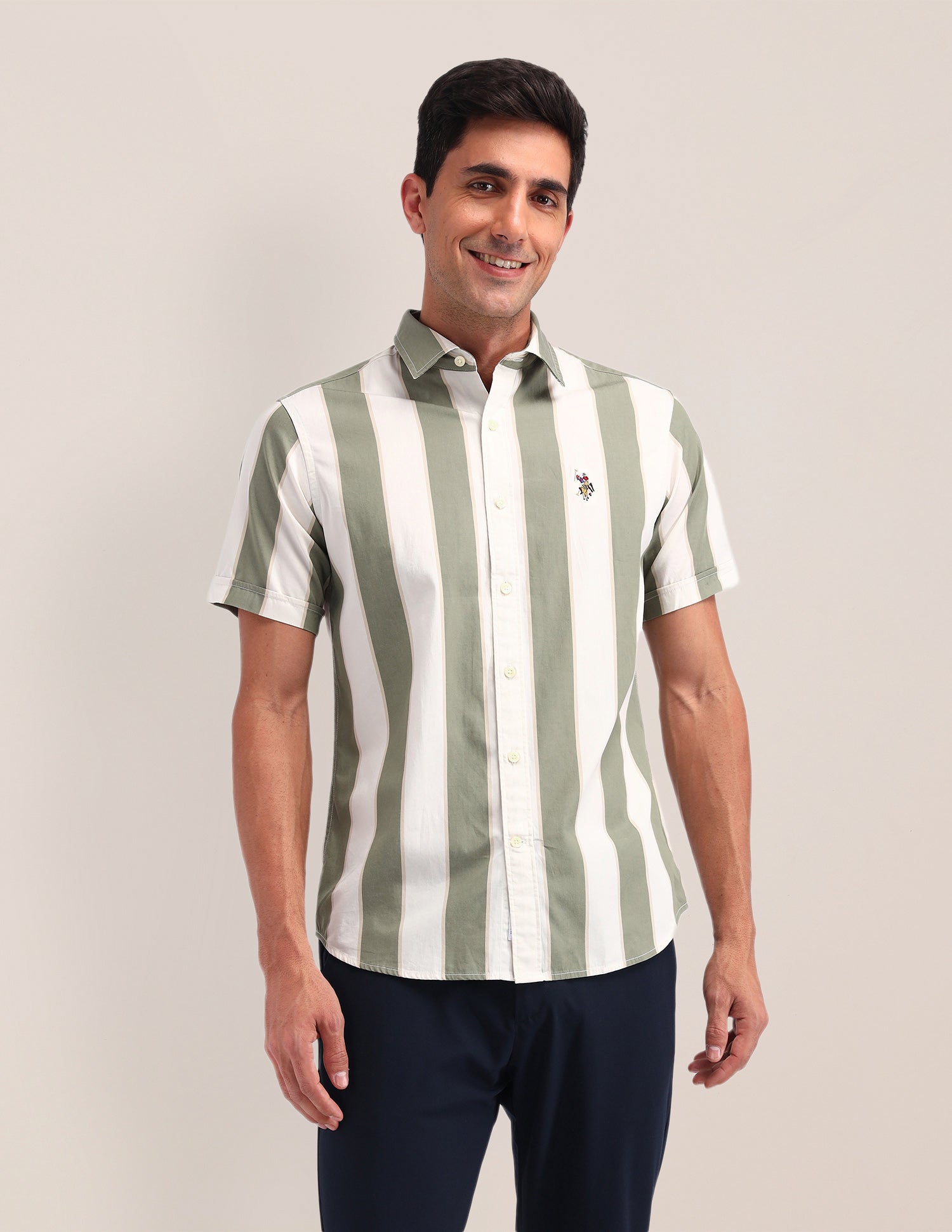 Vertical Striped Poplin Shirt Olive - U.S. Polo Assn. India | Large