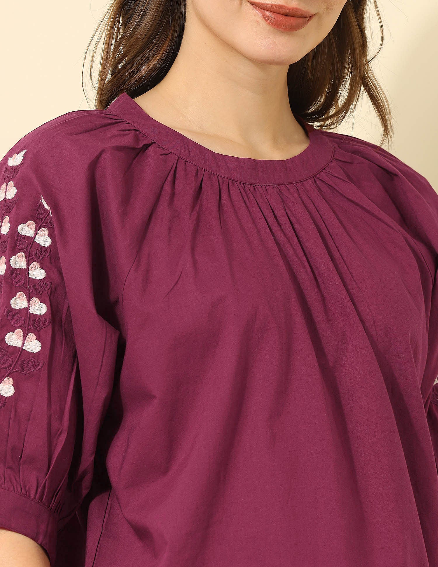 Top With Sleeve Embroidery Wine - U.S. POLO ASSN. | Large