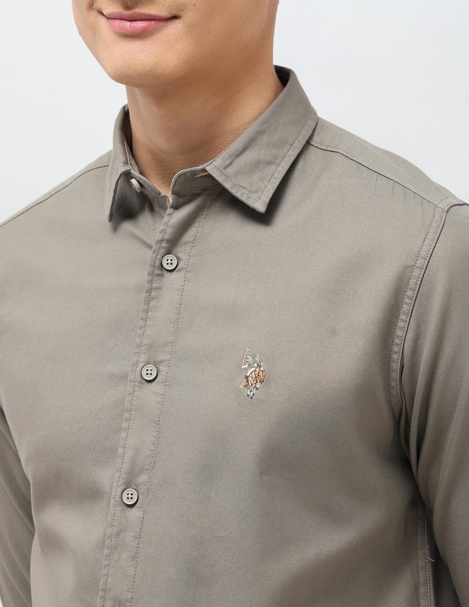 Twill Pure Cotton Shirt Light Olive - U.S. POLO ASSN. | Large
