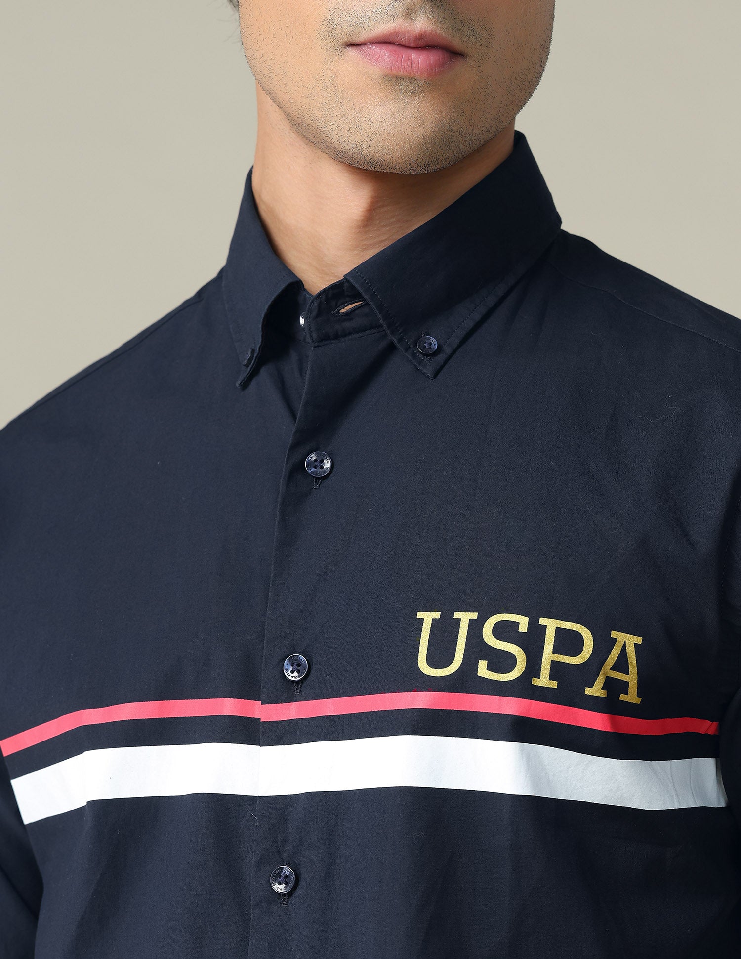 Engineer Stripe Cotton Shirt Navy - U.S. POLO ASSN. | Large