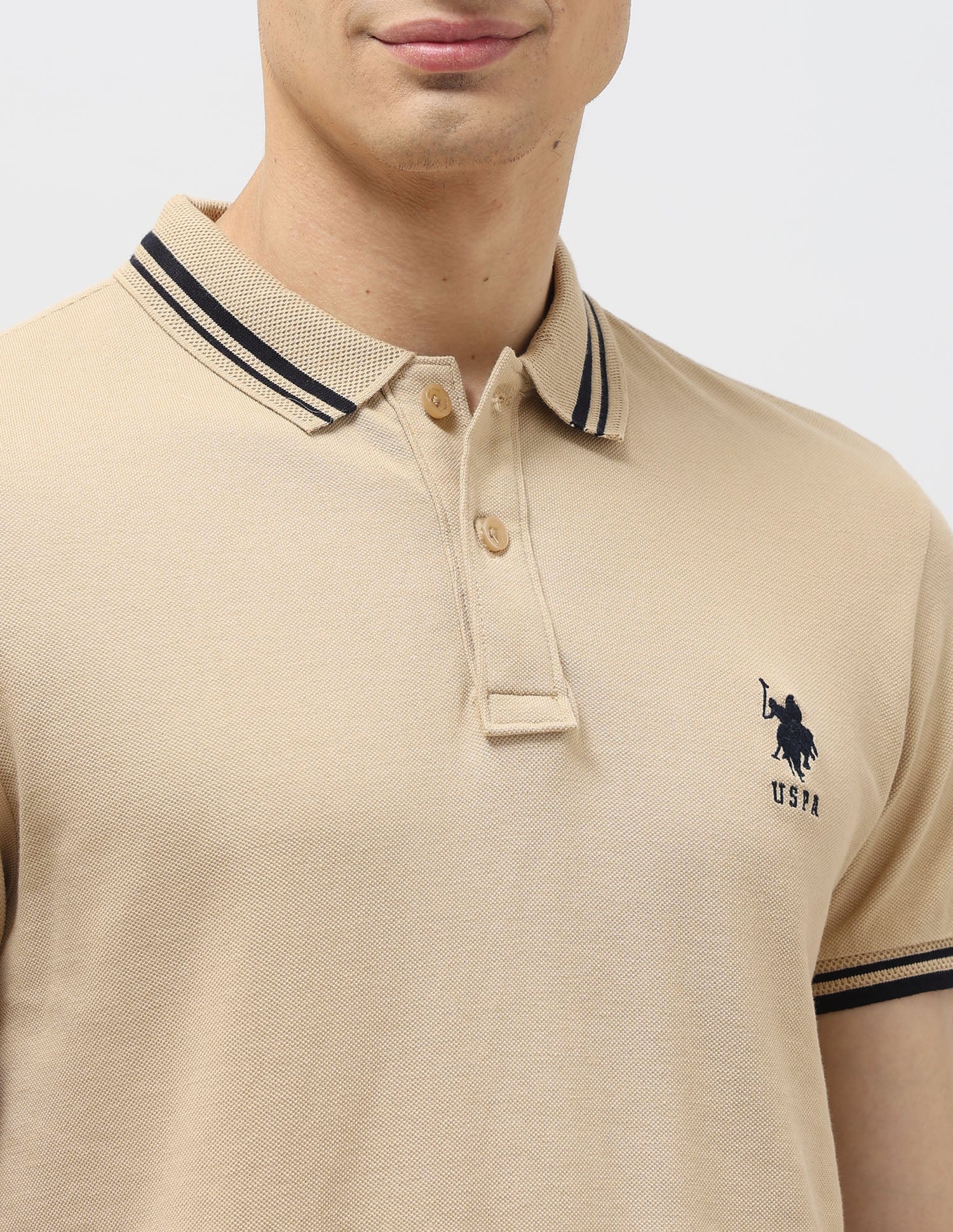 Pure Cotton Muscle Fit Polo Shirt Beige - U.S. Polo Assn. India | Large