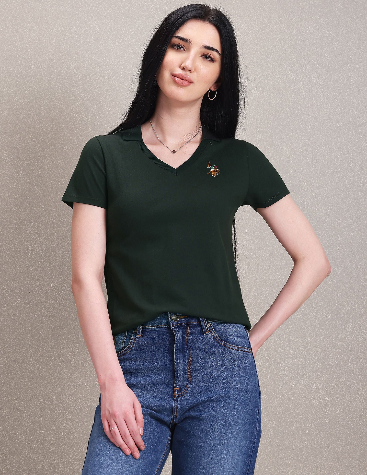 Notch Neck Pique Polo Shirt Dark Green - U.S. POLO ASSN. | Large