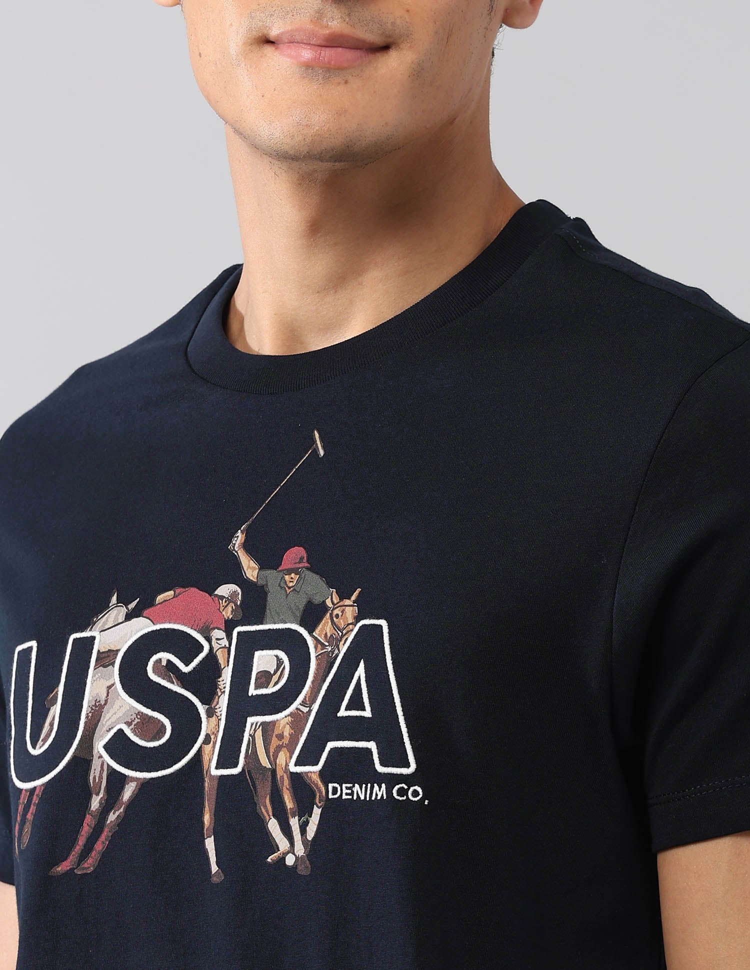 Brand Embroidered Muscle Fit Colligiate T-Shirt Navy - U.S. Polo Assn. India | Large