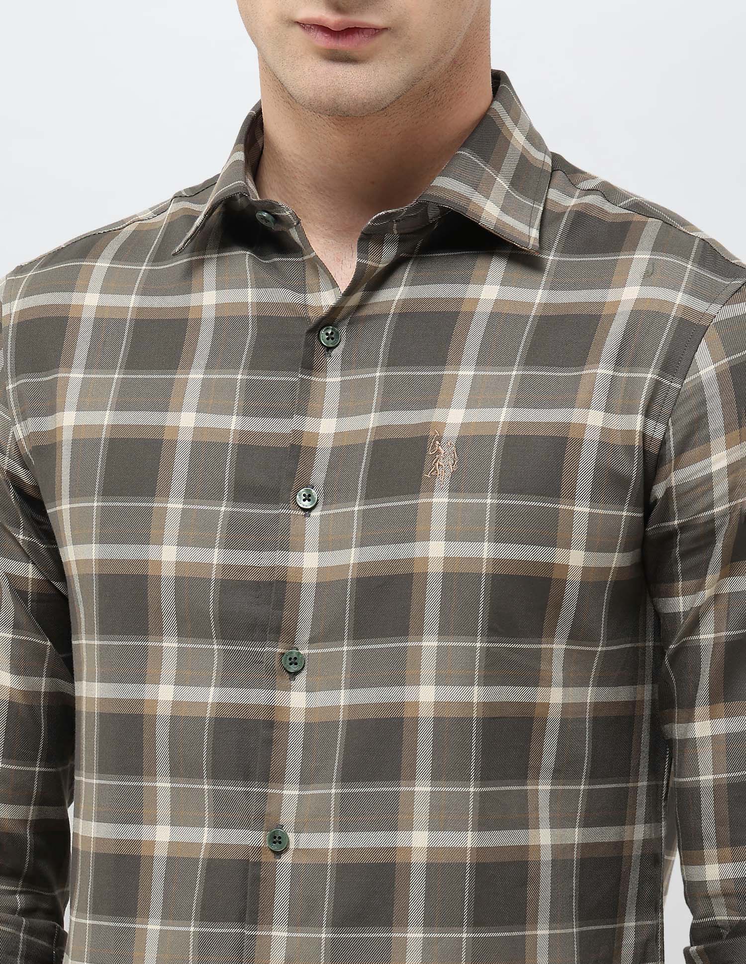 Tartan Checked Twill Shirt Olive - U.S. POLO ASSN. | Large