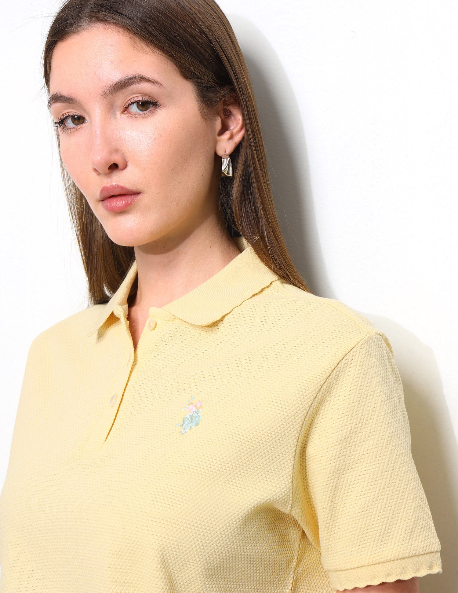 Textured Boxy Fit Blouson Polo Shirt Light Yellow - U.S. Polo Assn. India | Large